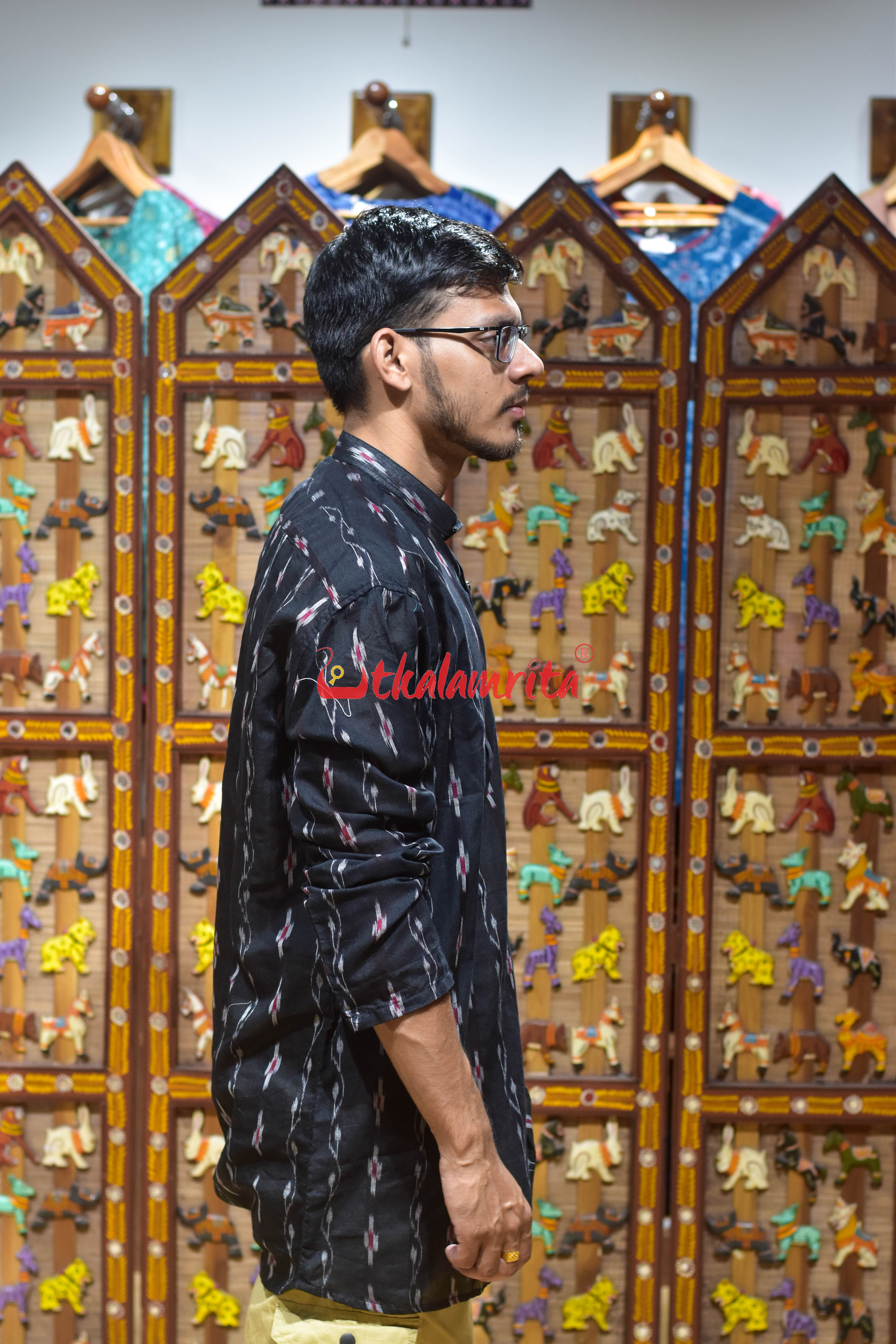 Black Lata Pasapali (Men's Short Kurta)