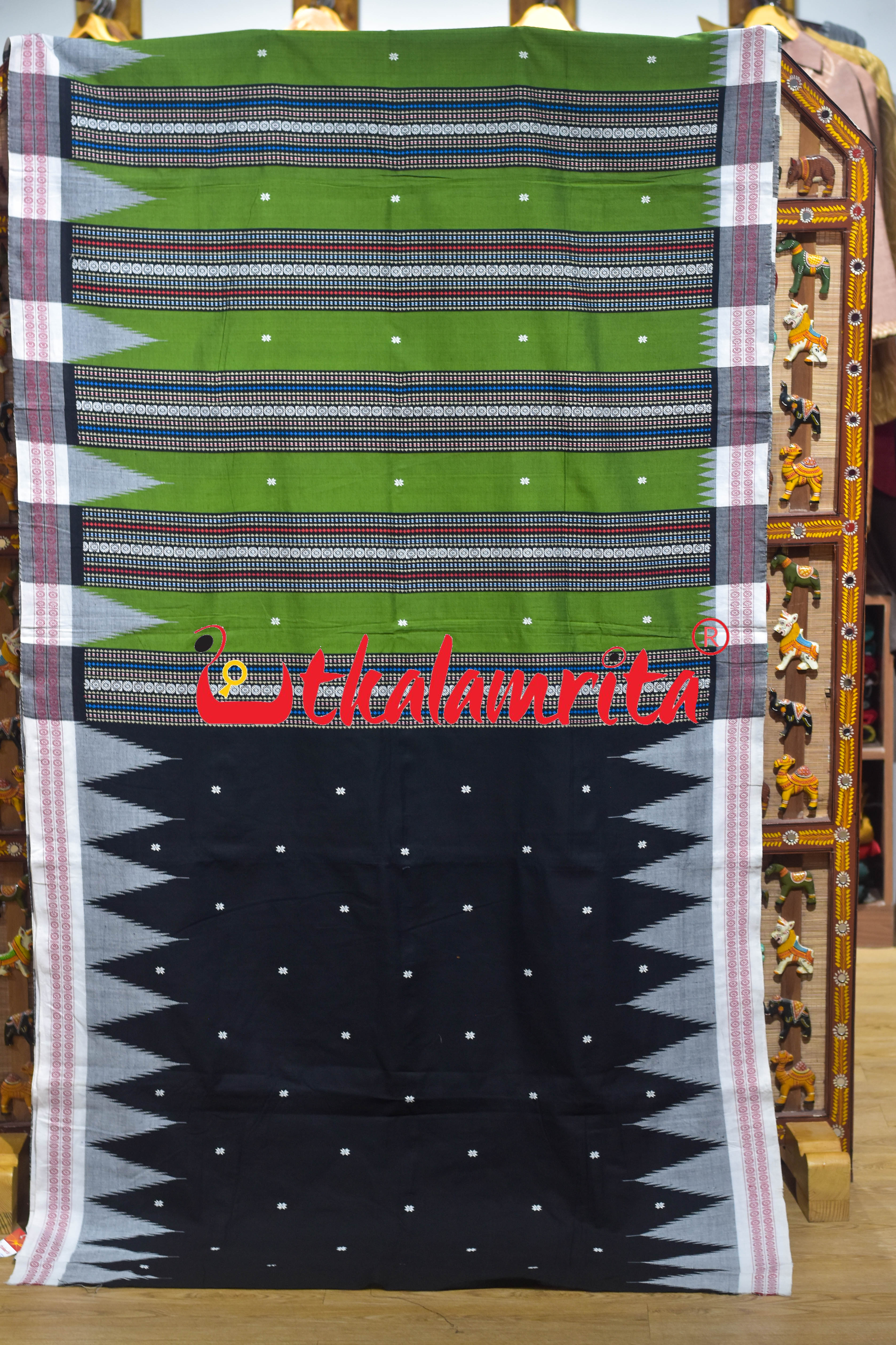 Black Green Original Ganjam Bomkai Lehenga Saree