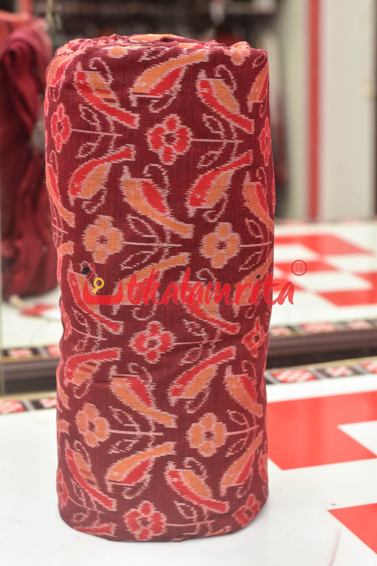 Orange Birds On Maroon (Fabric)