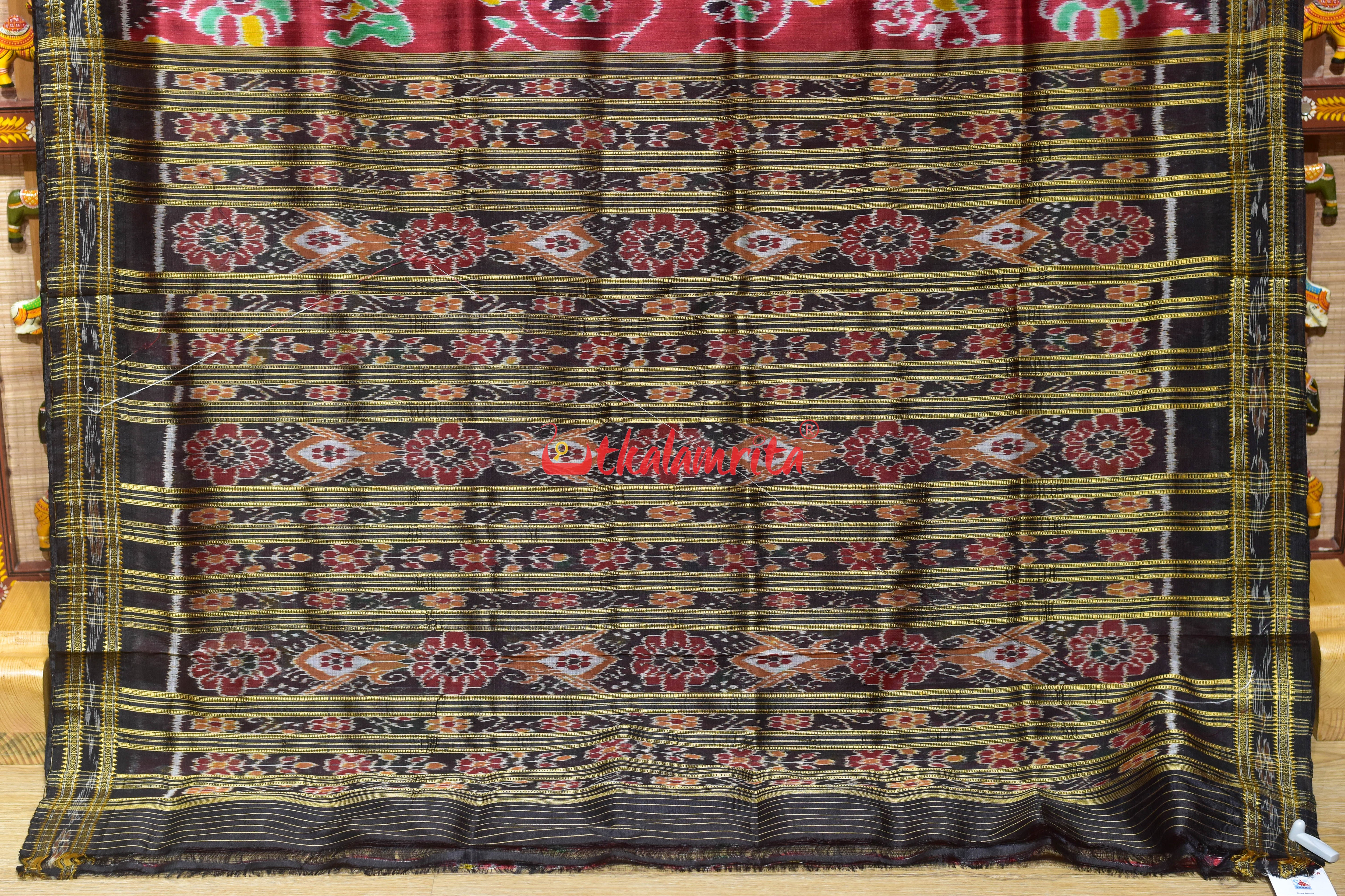 Maroon Elephant Khandua Silk Saree