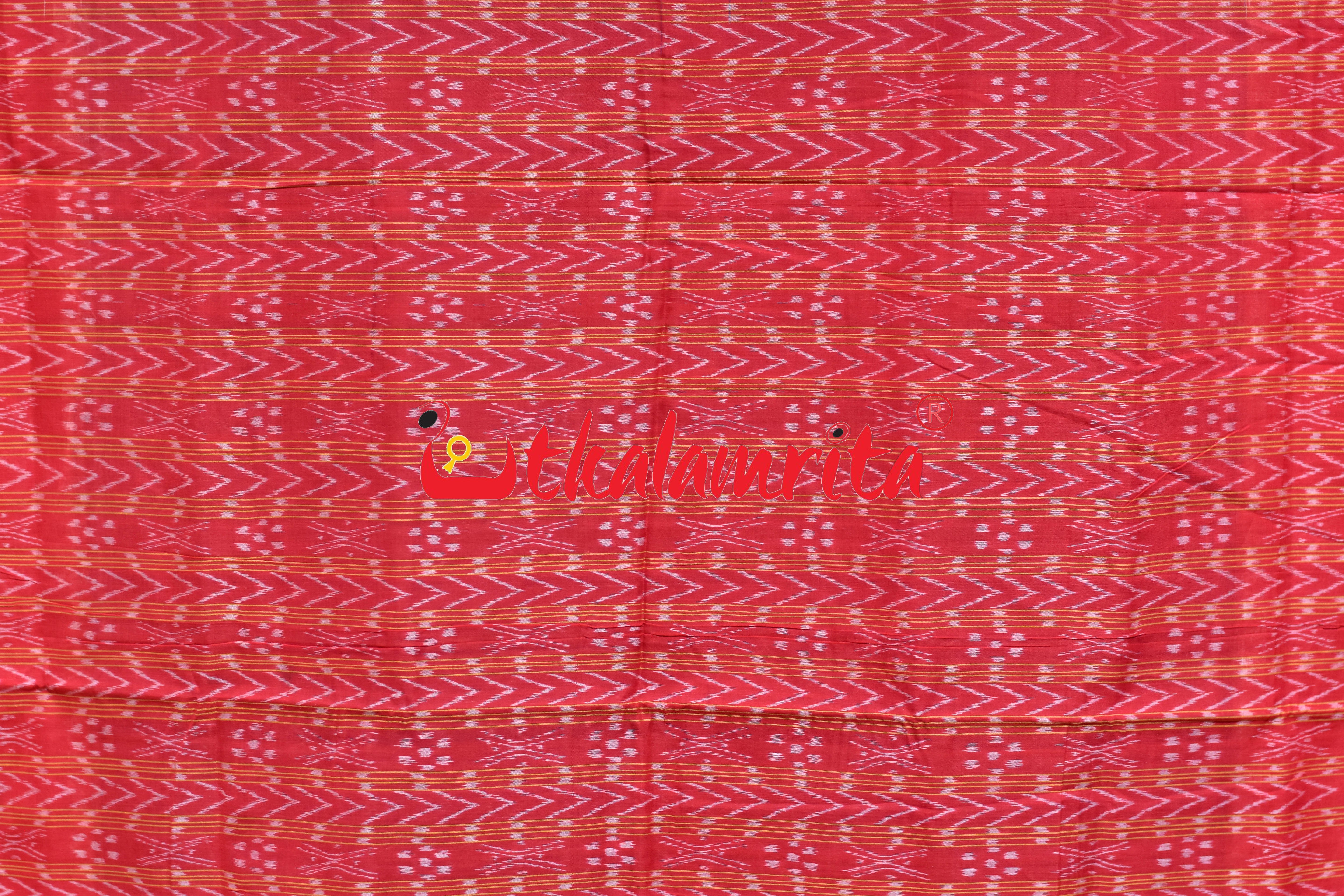 Teal Red Arrow Design Sambalpuri Cotton Saree