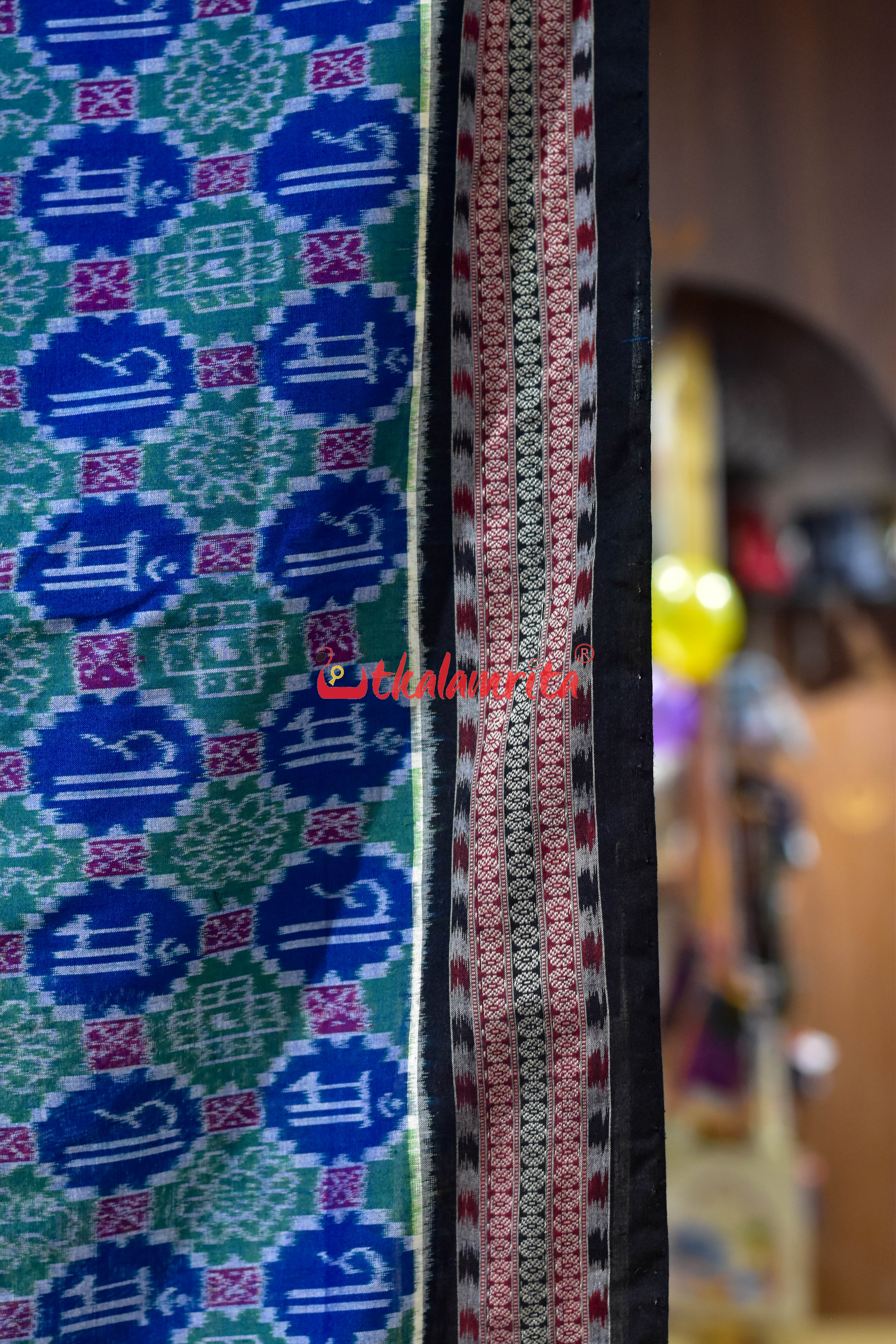 Teal Blue Maa Sambalpuri Cotton Saree