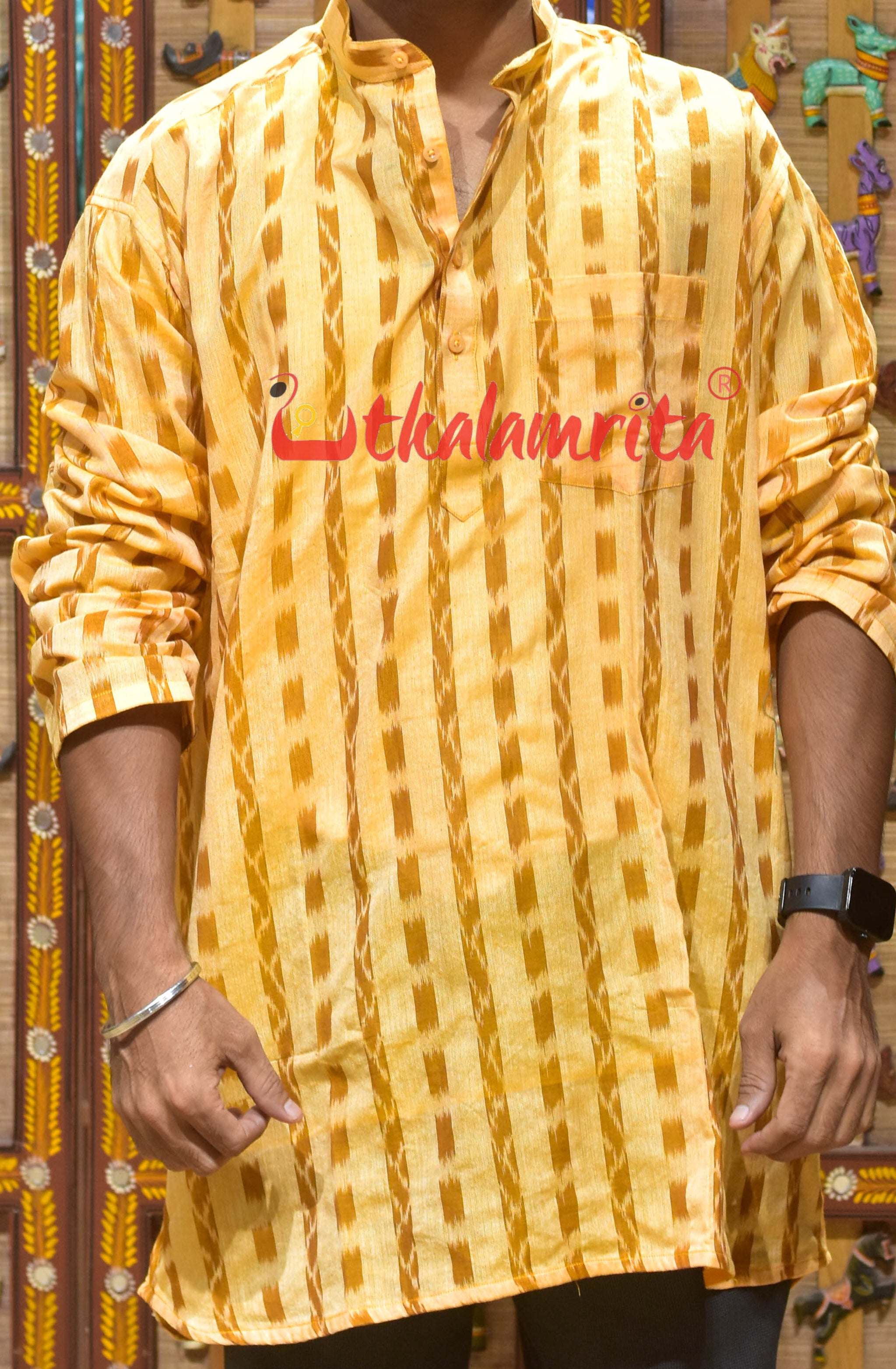 Matha Brown Line Checks (Men's Short Kurta)