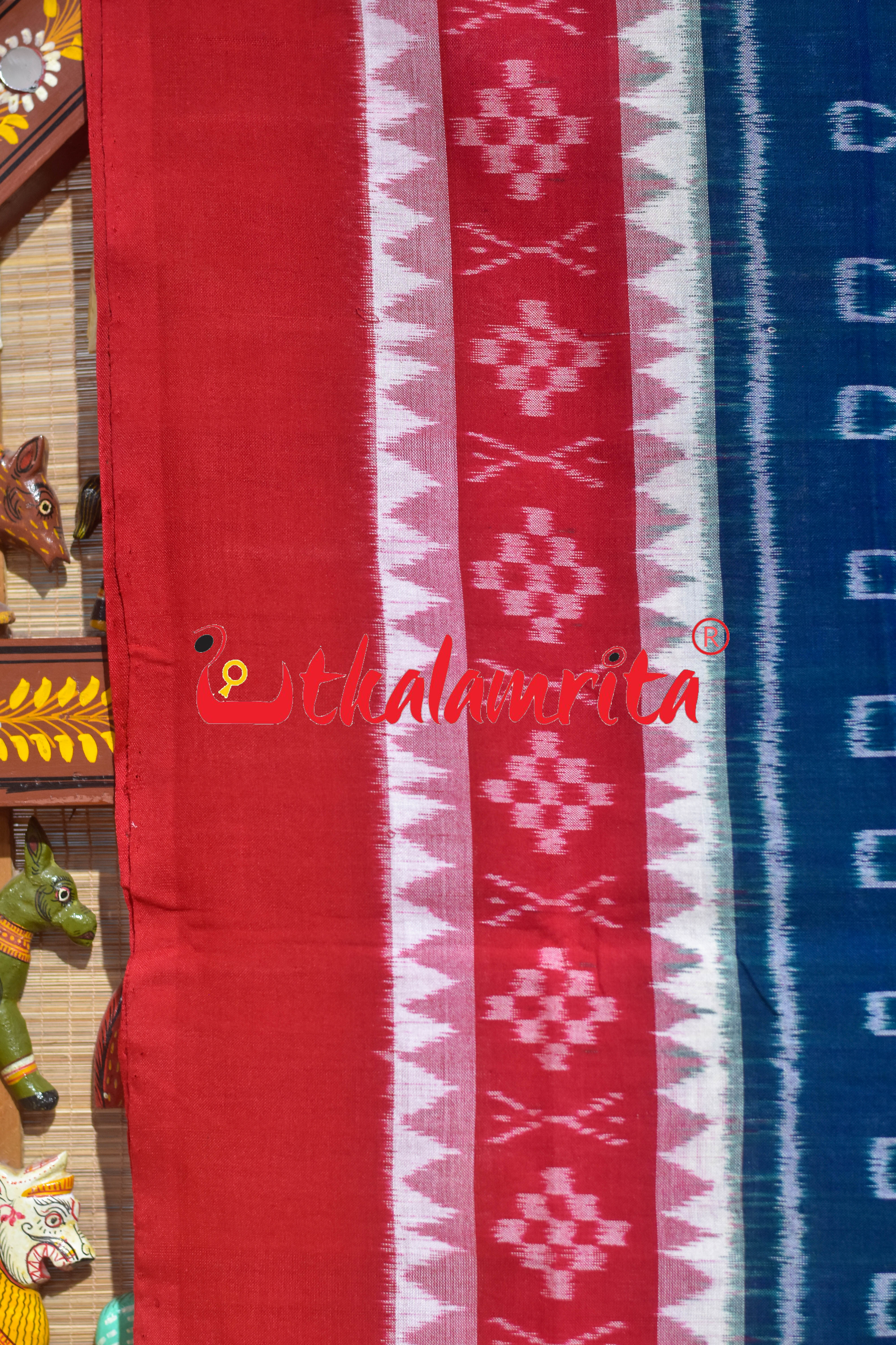Teal Red Arrow Design Sambalpuri Cotton Saree