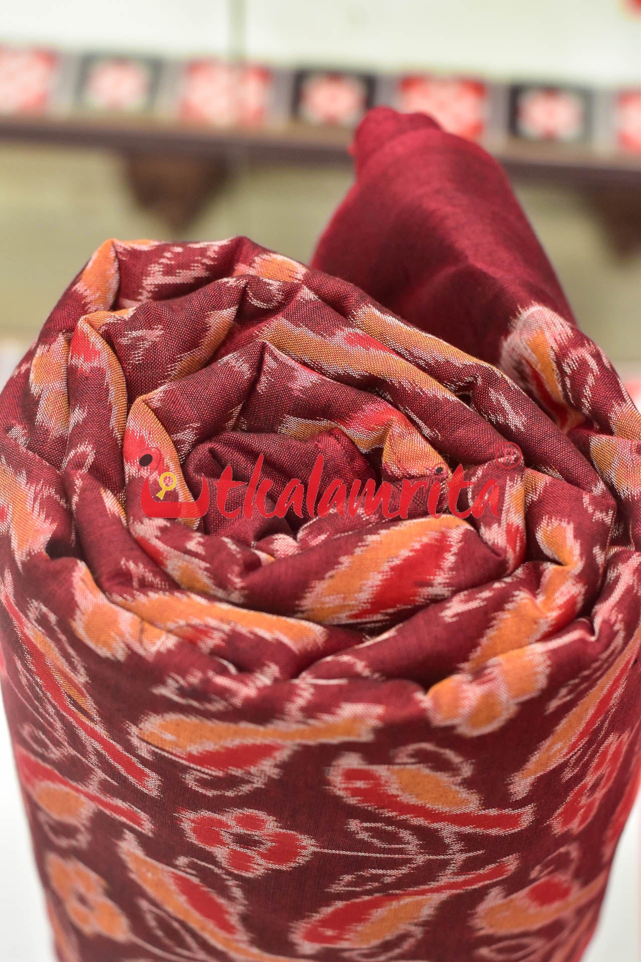 Orange Birds On Maroon (Fabric)