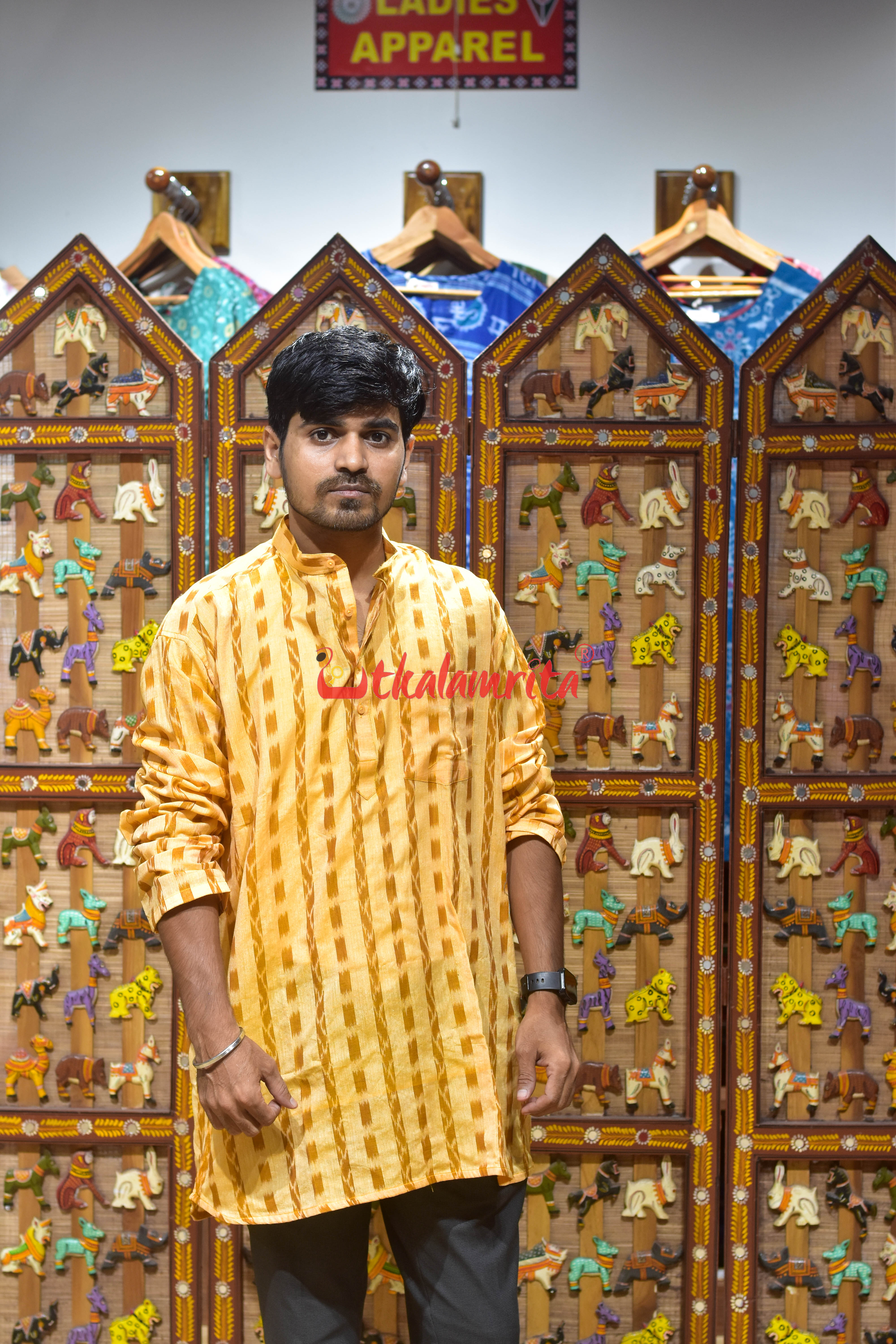 Matha Brown Line Checks (Men's Short Kurta)