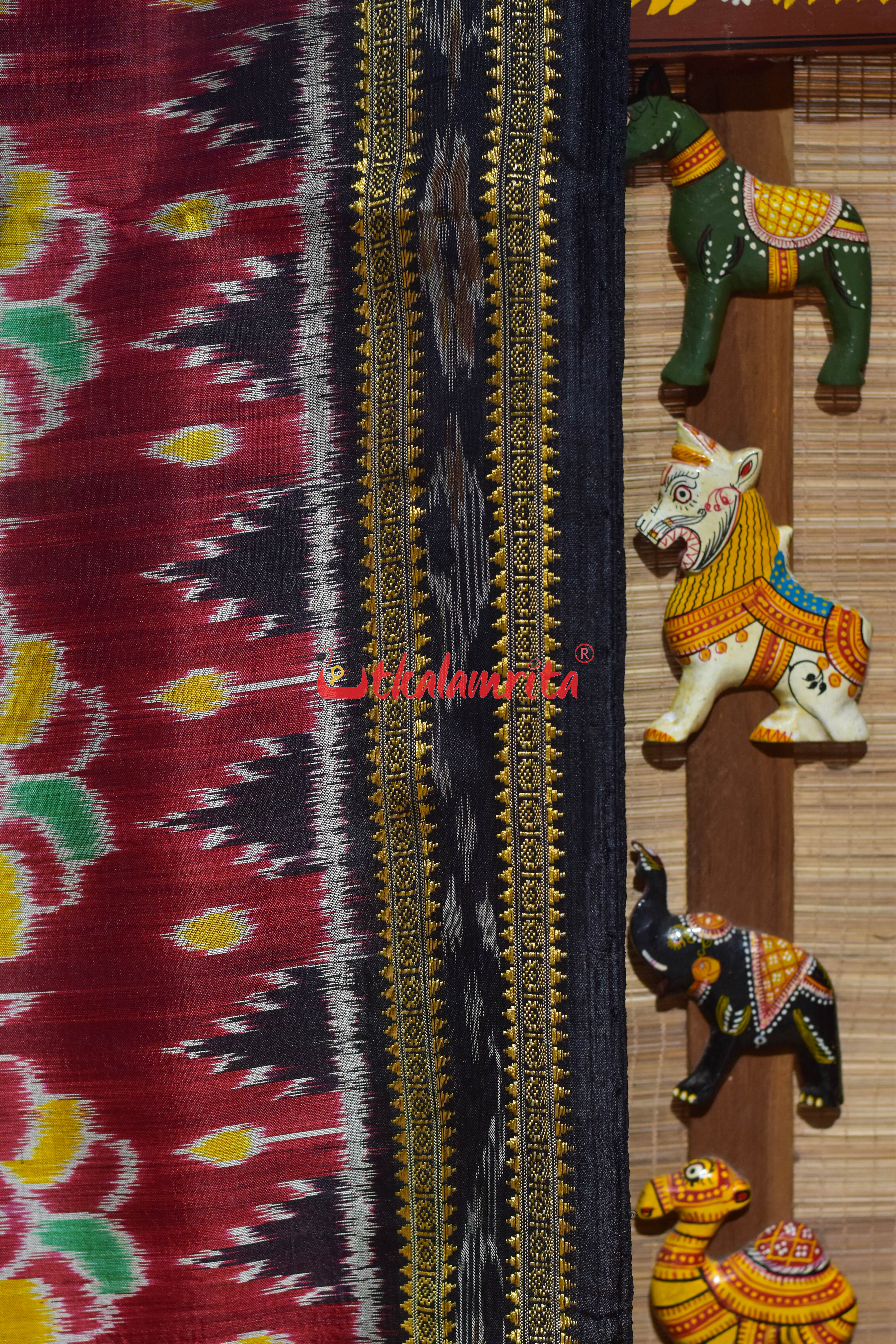 Maroon Elephant Khandua Silk Saree