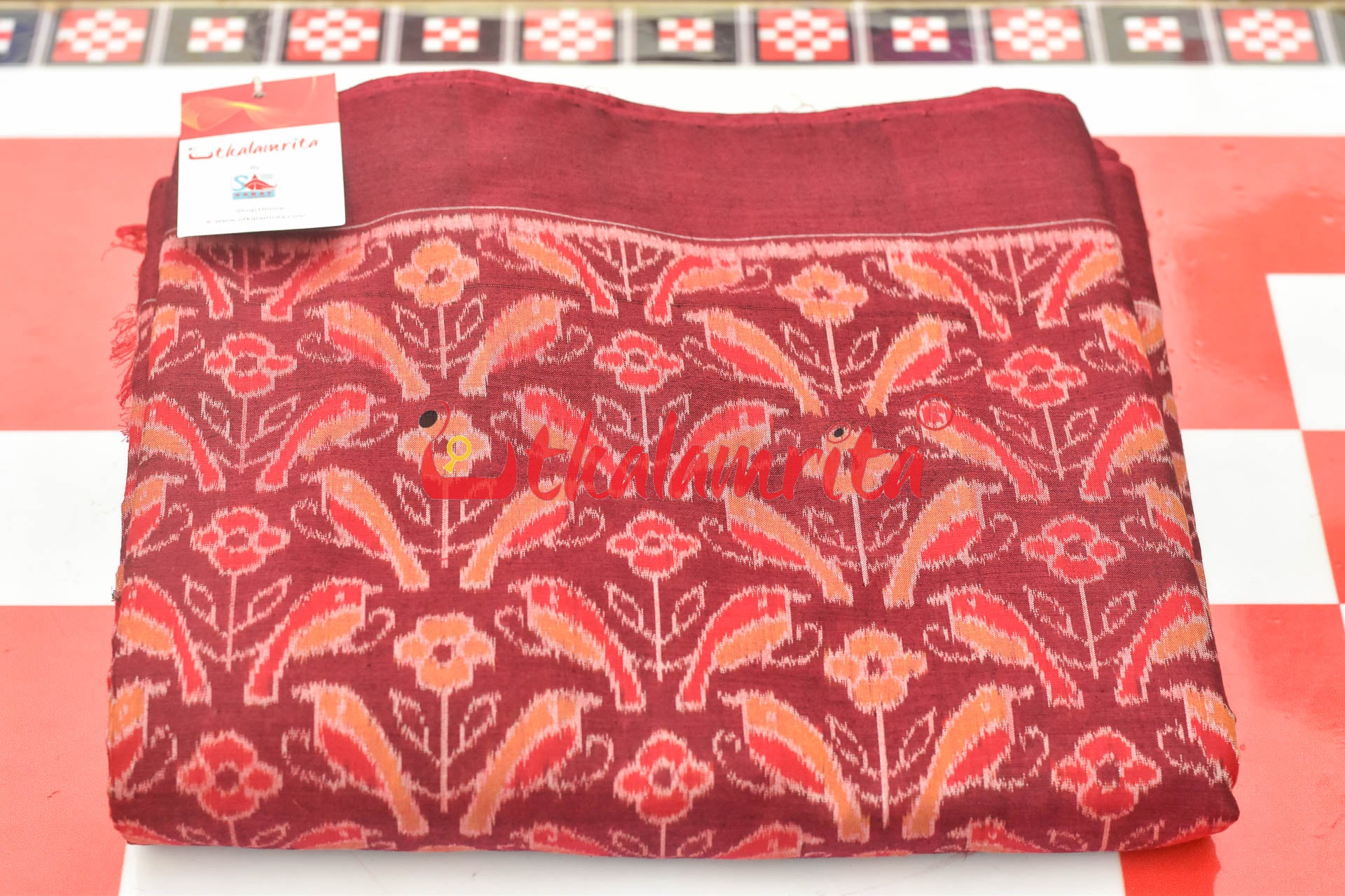 Orange Birds On Maroon (Fabric)