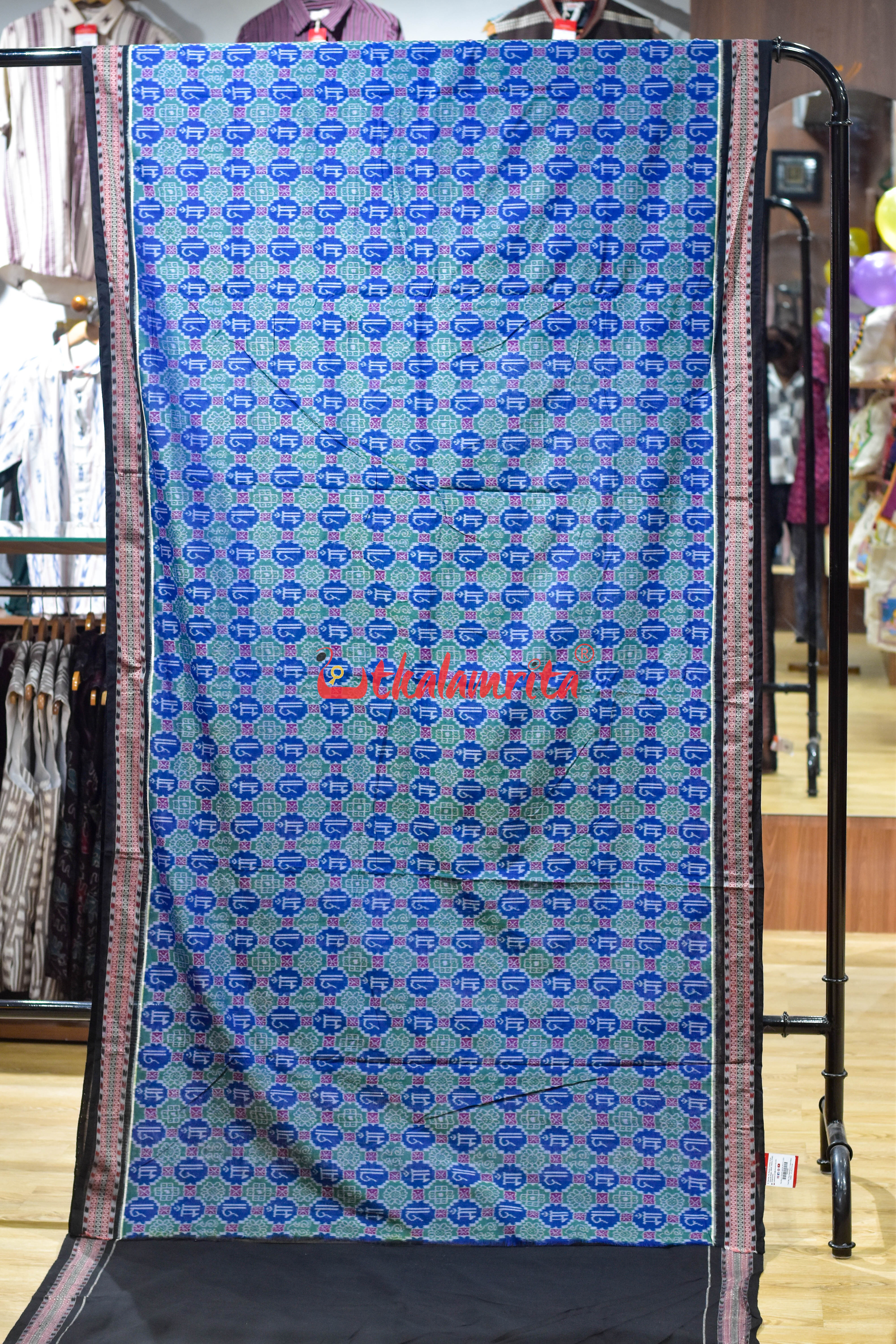 Teal Blue Maa Sambalpuri Cotton Saree