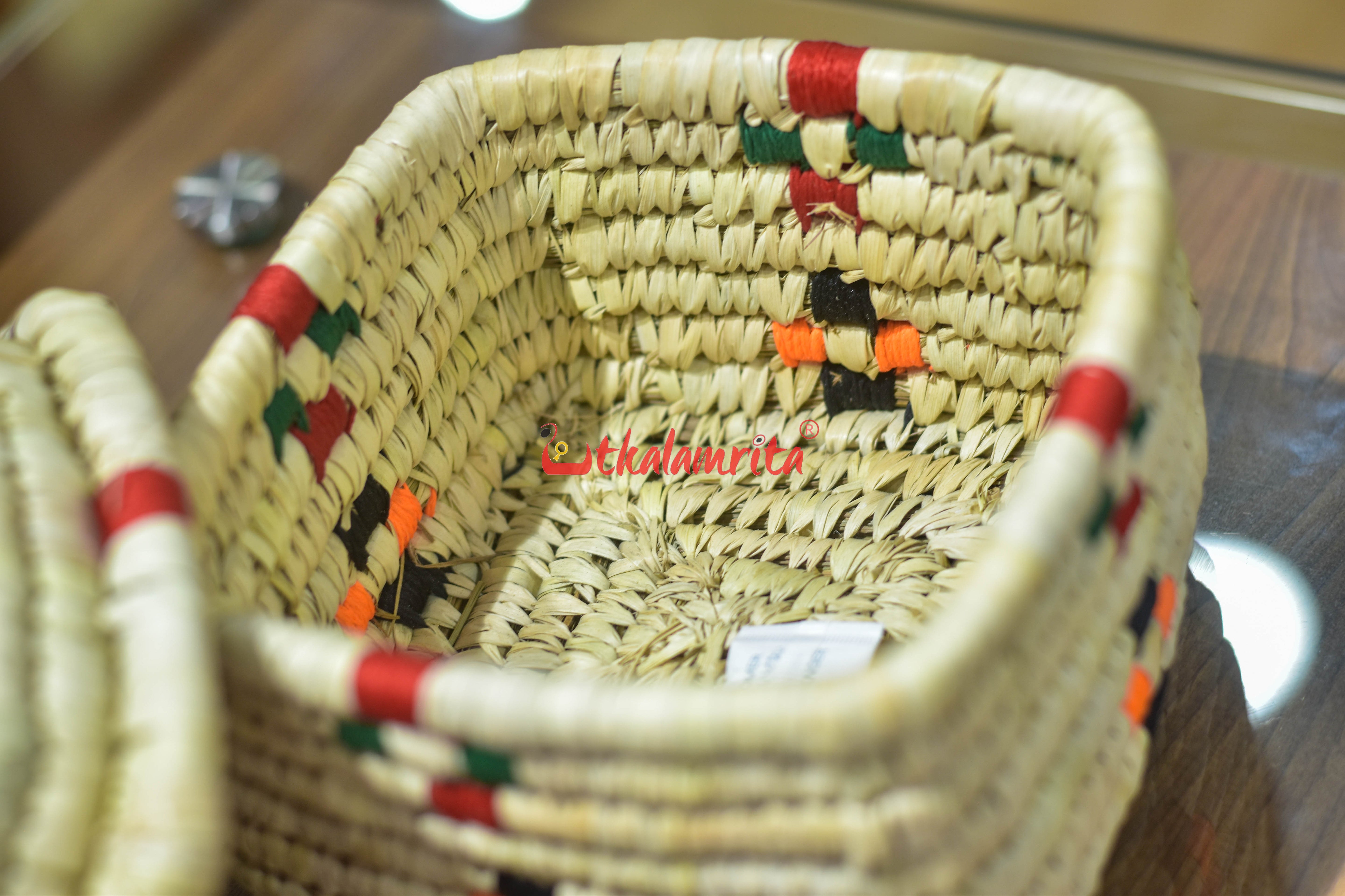 Square Sabai Grass Box Binding with Lid & Knob