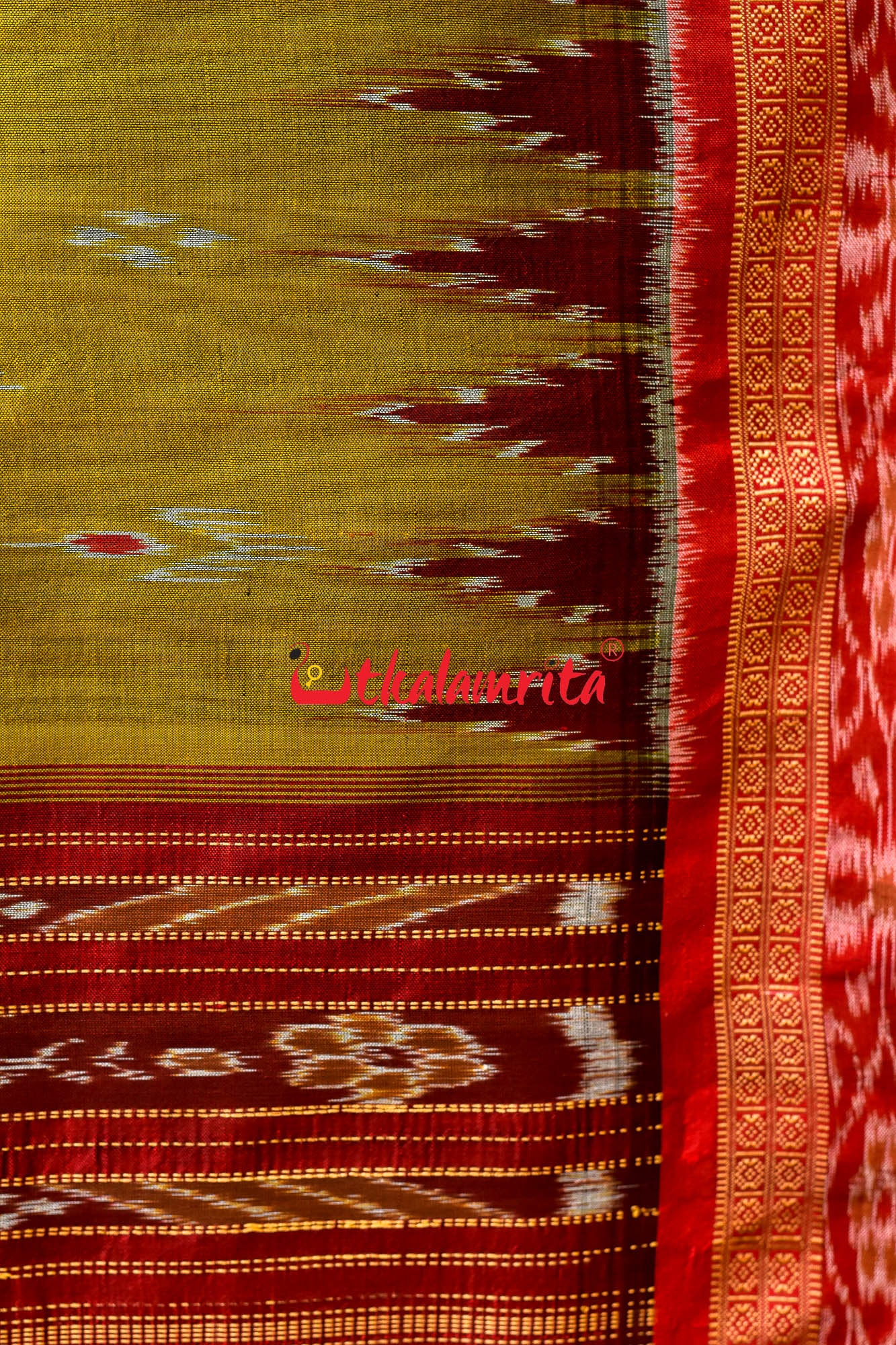 Mehndi Maroon Mayura Chandrika Khandua Silk Saree