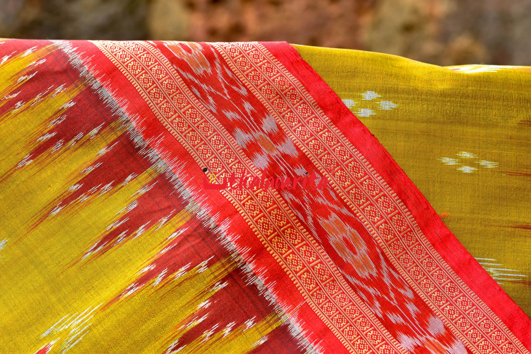 Mehndi Maroon Mayura Chandrika Khandua Silk Saree