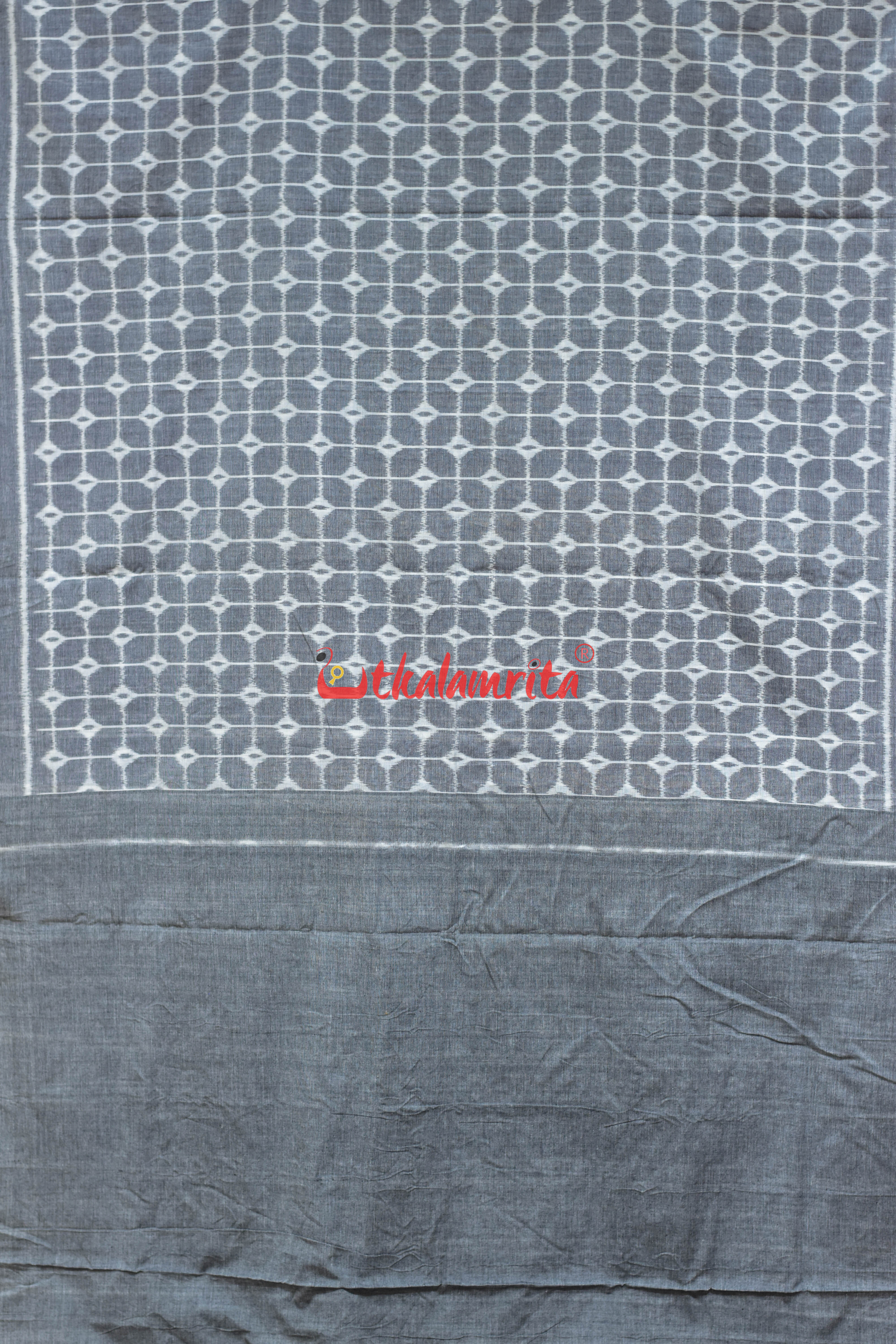 Grey Chessboard Thikiri Khandua Cotton Saree