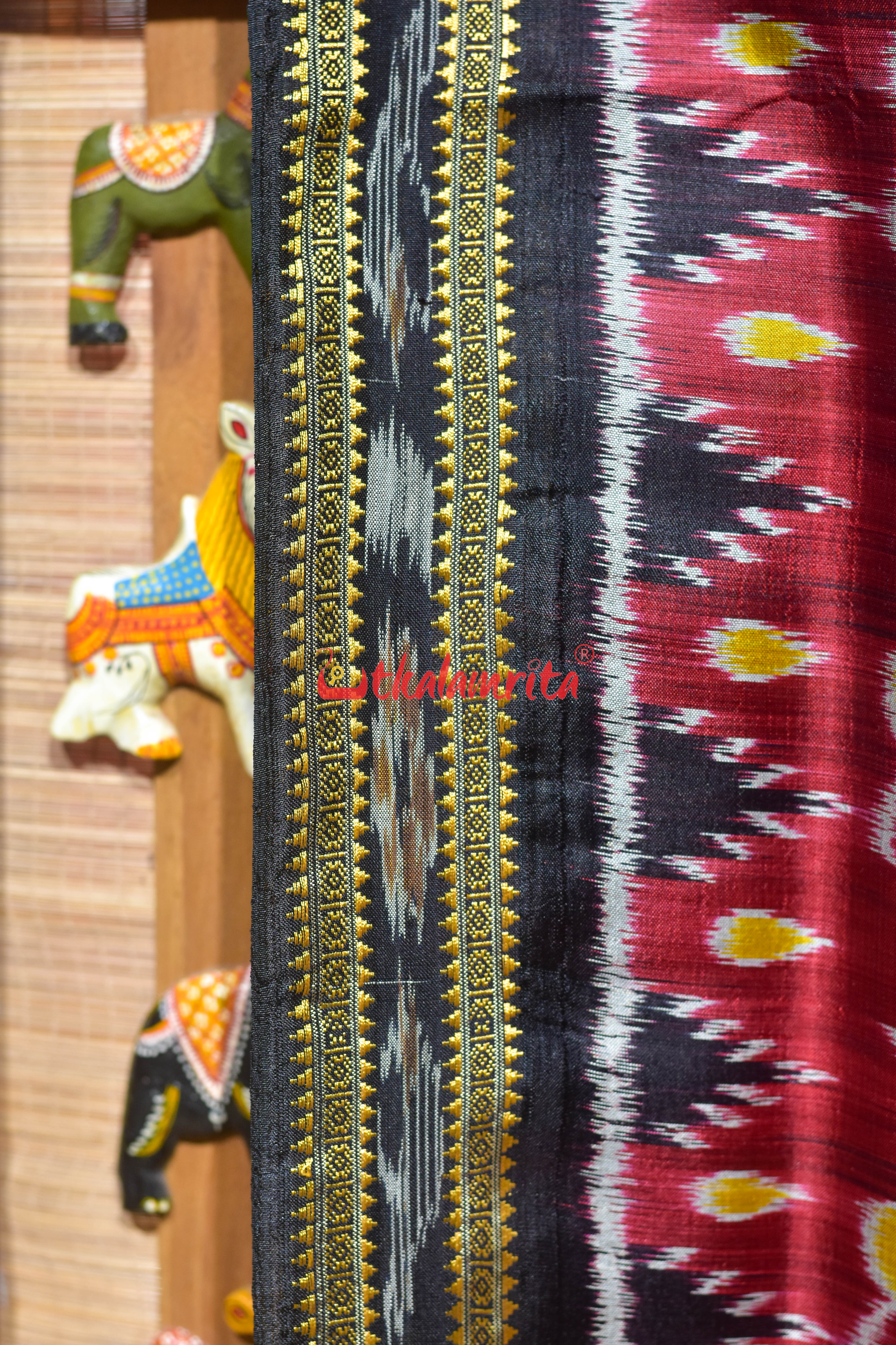 Maroon Elephant Khandua Silk Saree