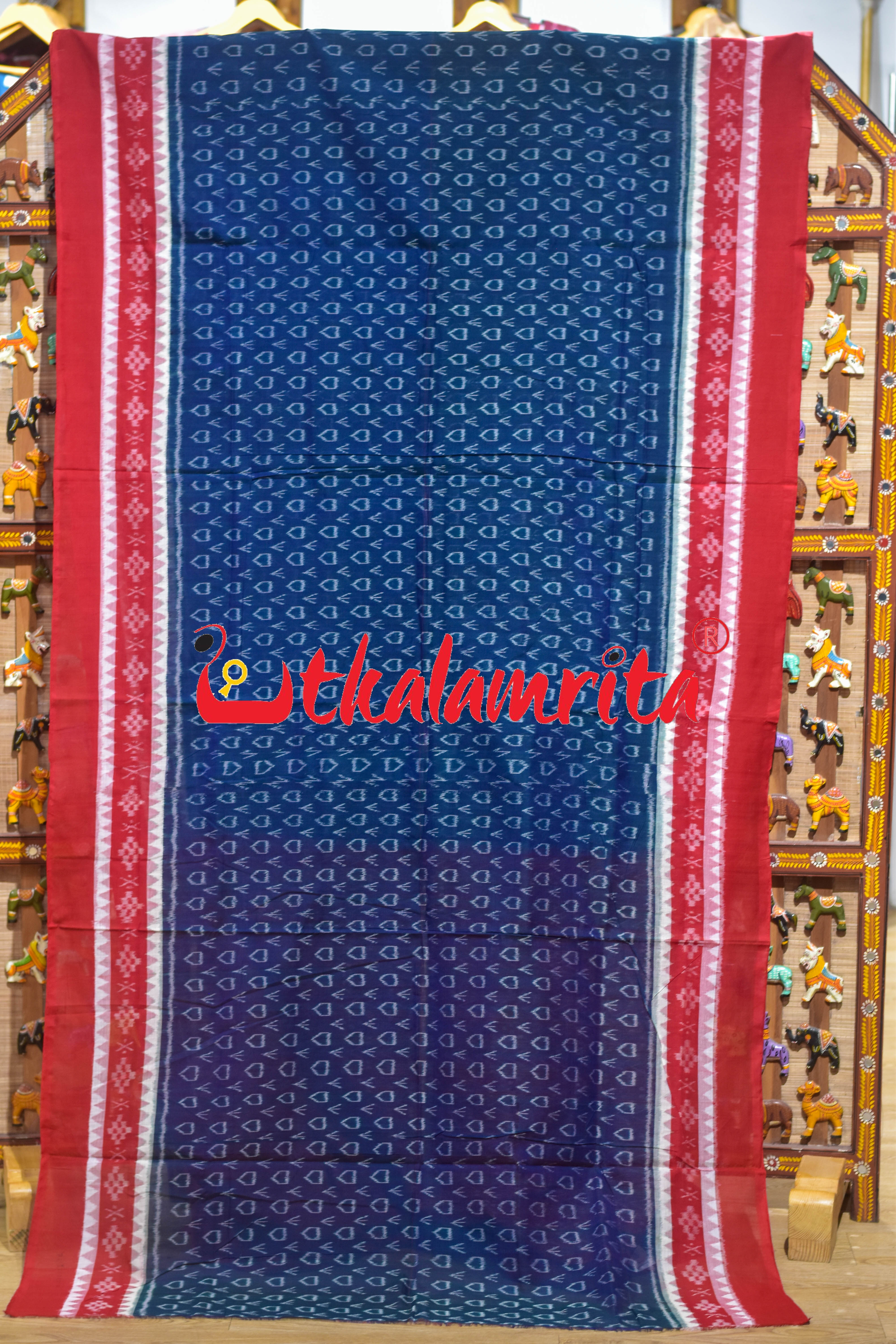 Teal Red Arrow Design Sambalpuri Cotton Saree