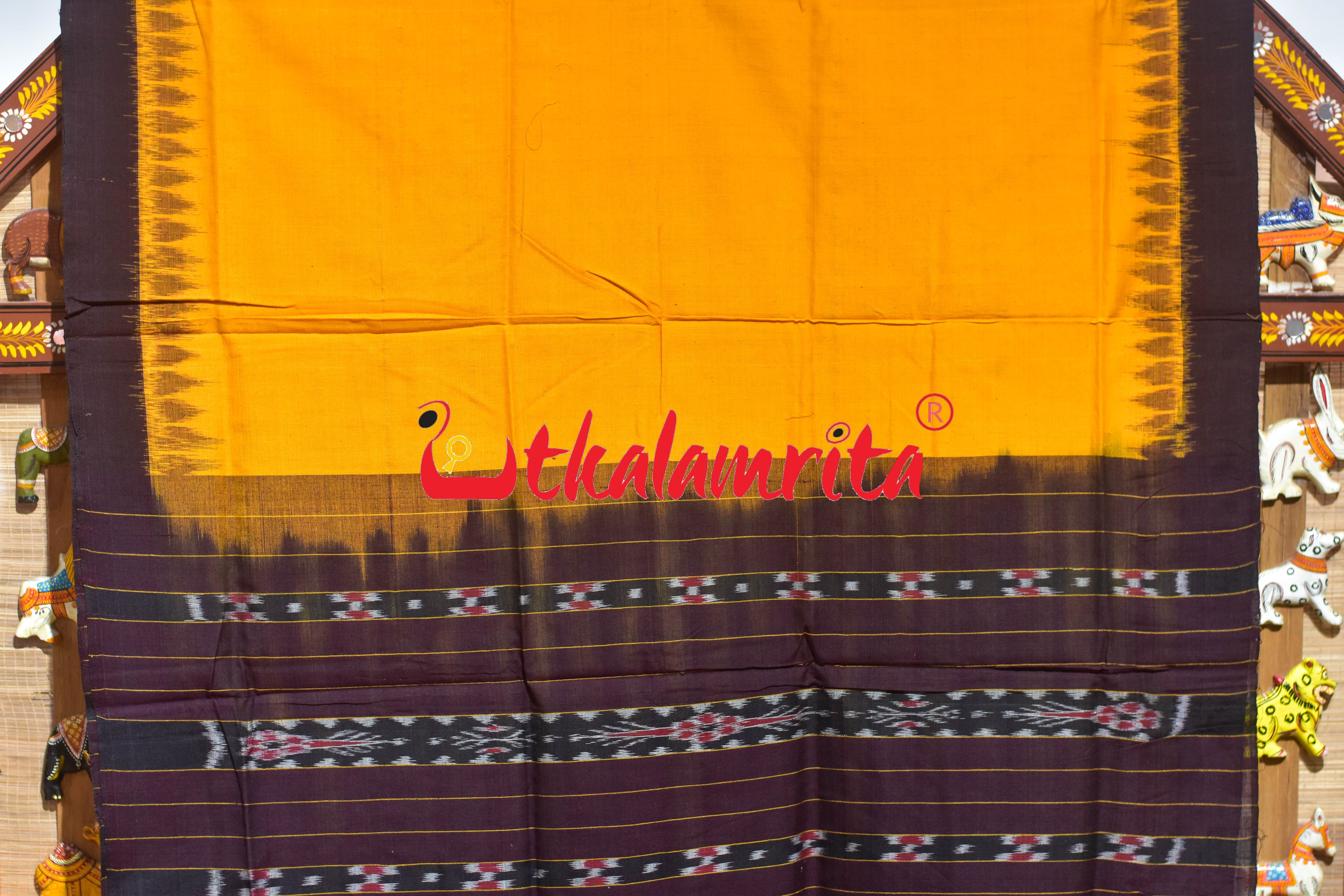 Coffee Yellow Pasapali and Kadha Dress Set