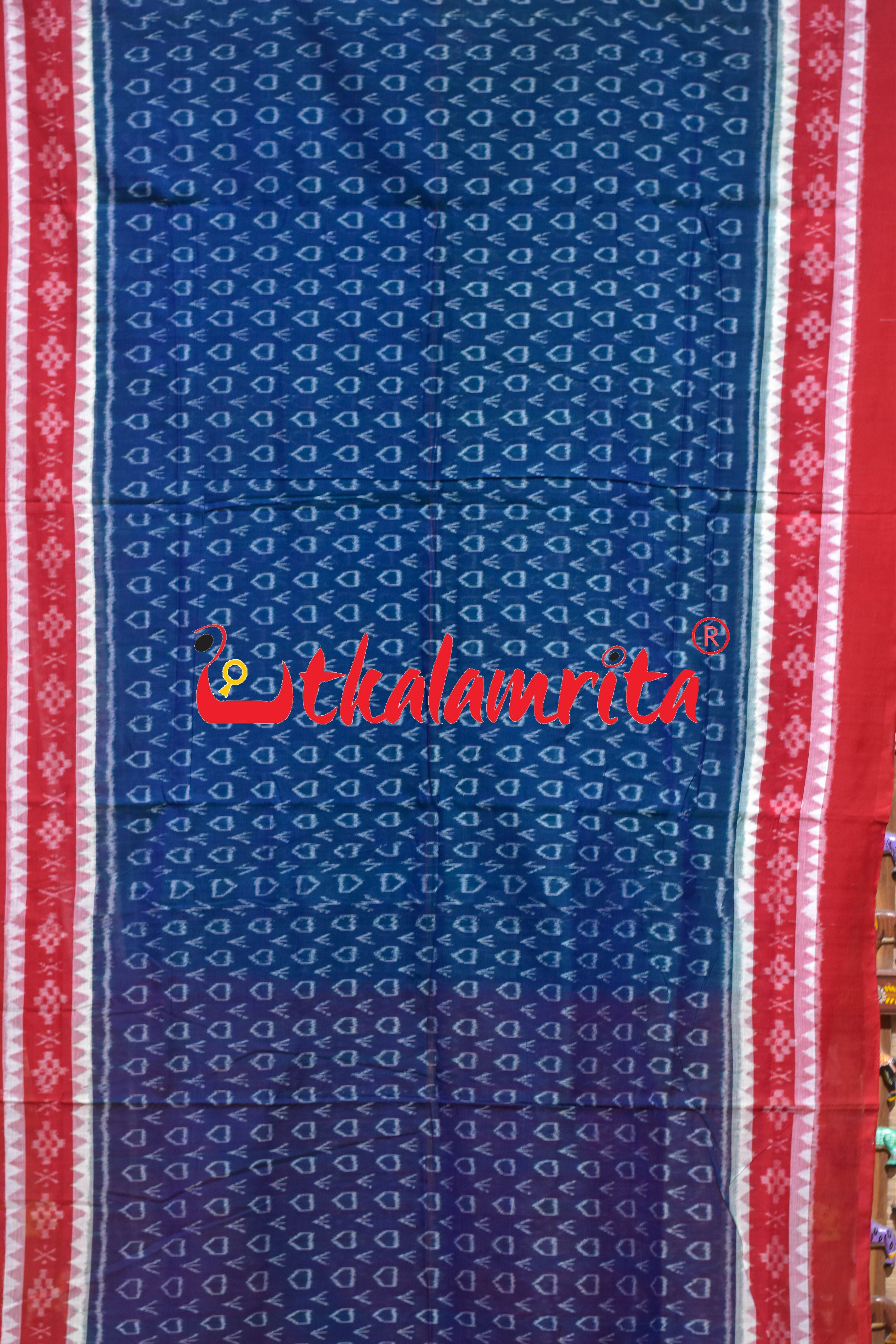 Teal Red Arrow Design Sambalpuri Cotton Saree