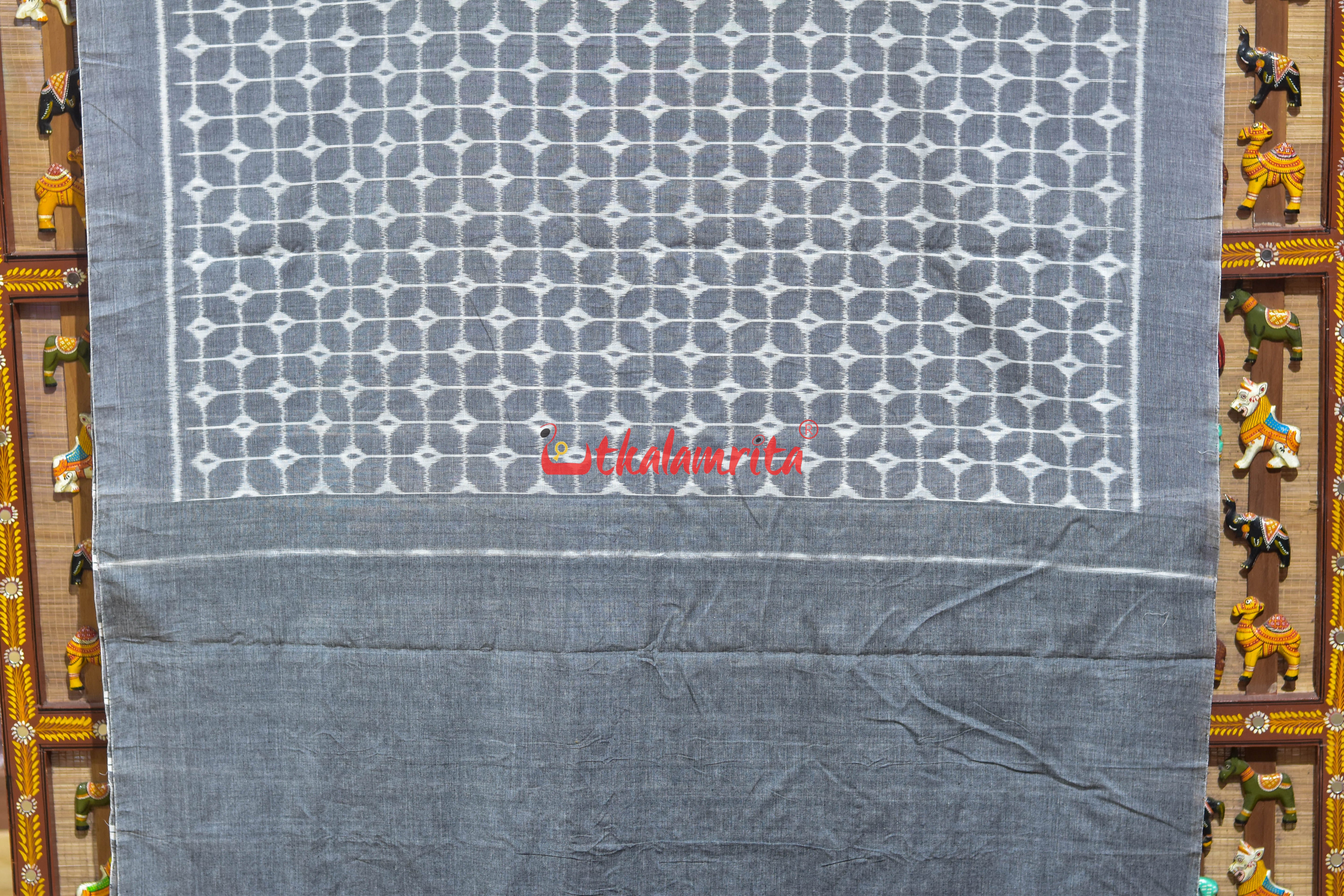 Grey Chessboard Thikiri Khandua Cotton Saree
