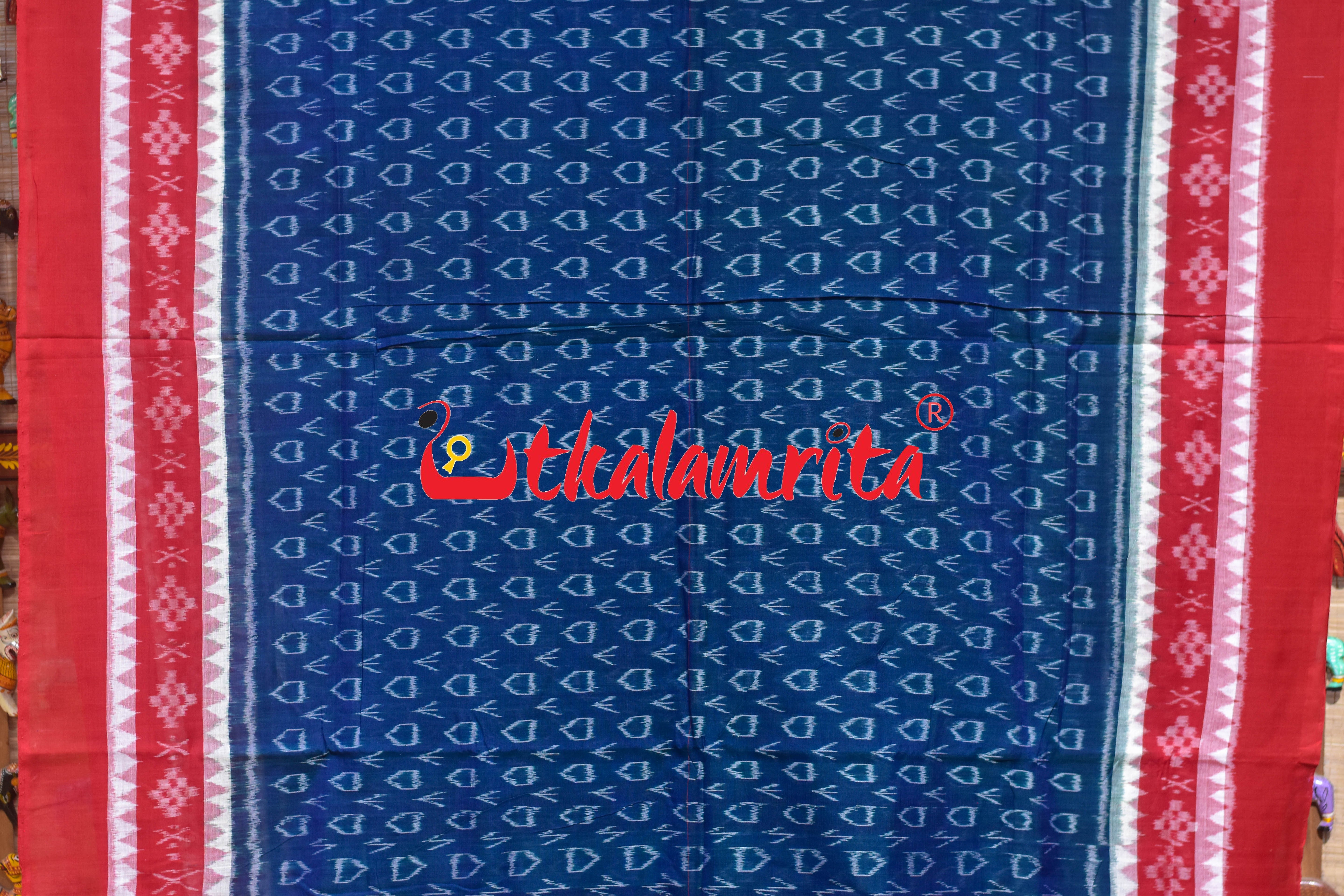 Teal Red Arrow Design Sambalpuri Cotton Saree