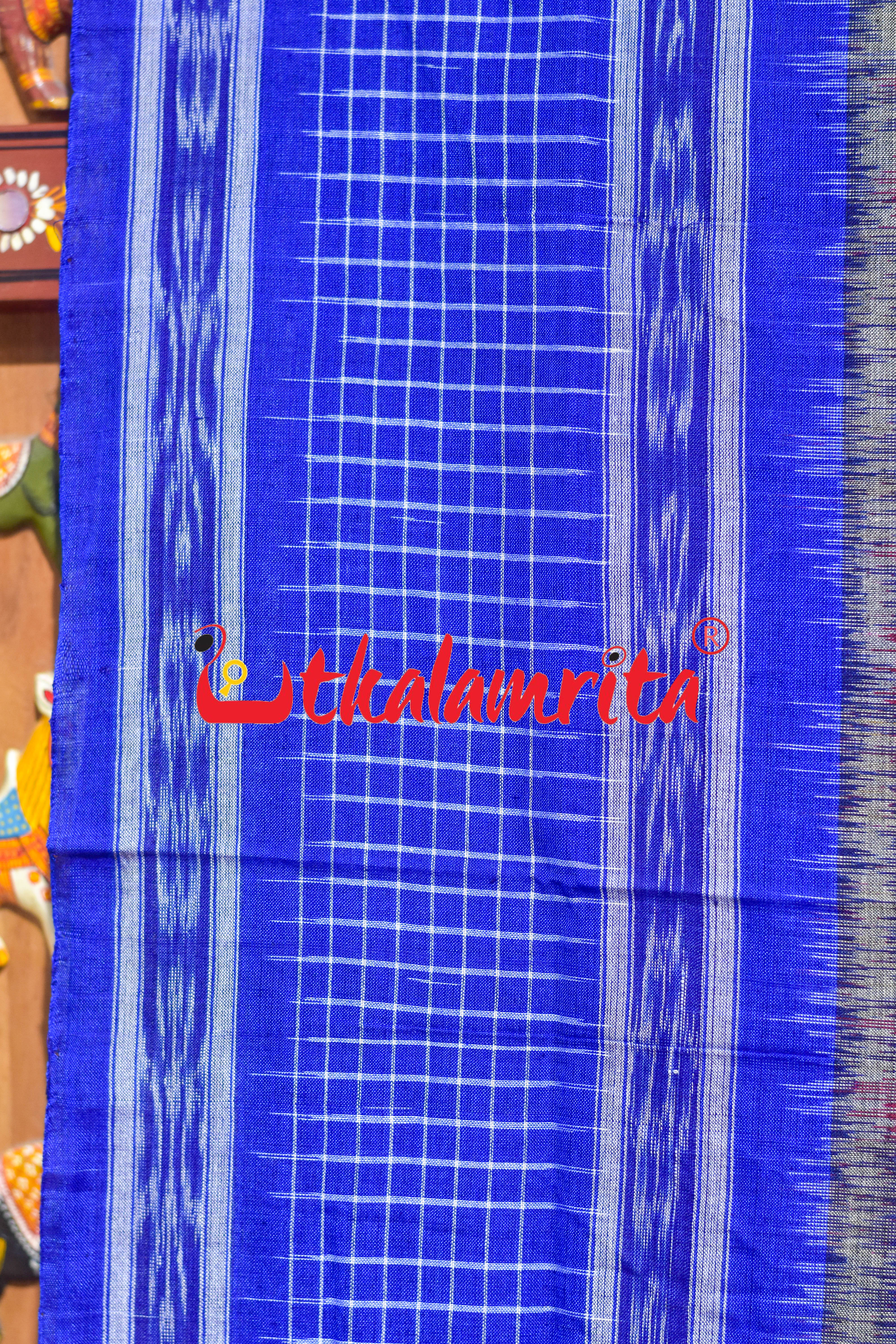 Maroon Blue Check Daali Scot Khandua Cotton Saree