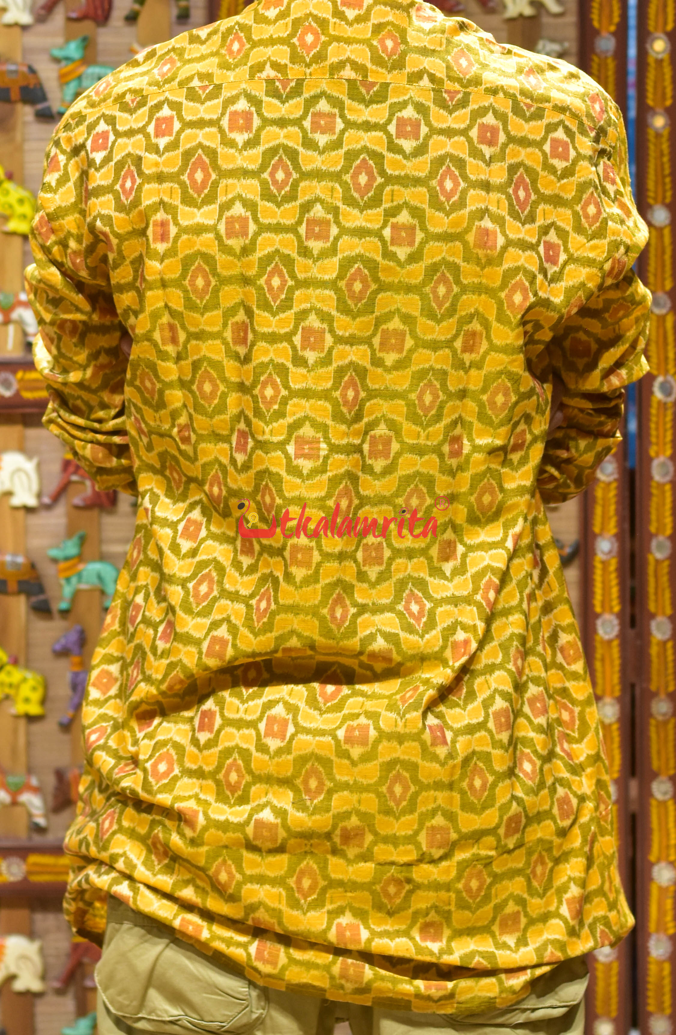 Mustard Pentagon Design (Men's Short Kurta)