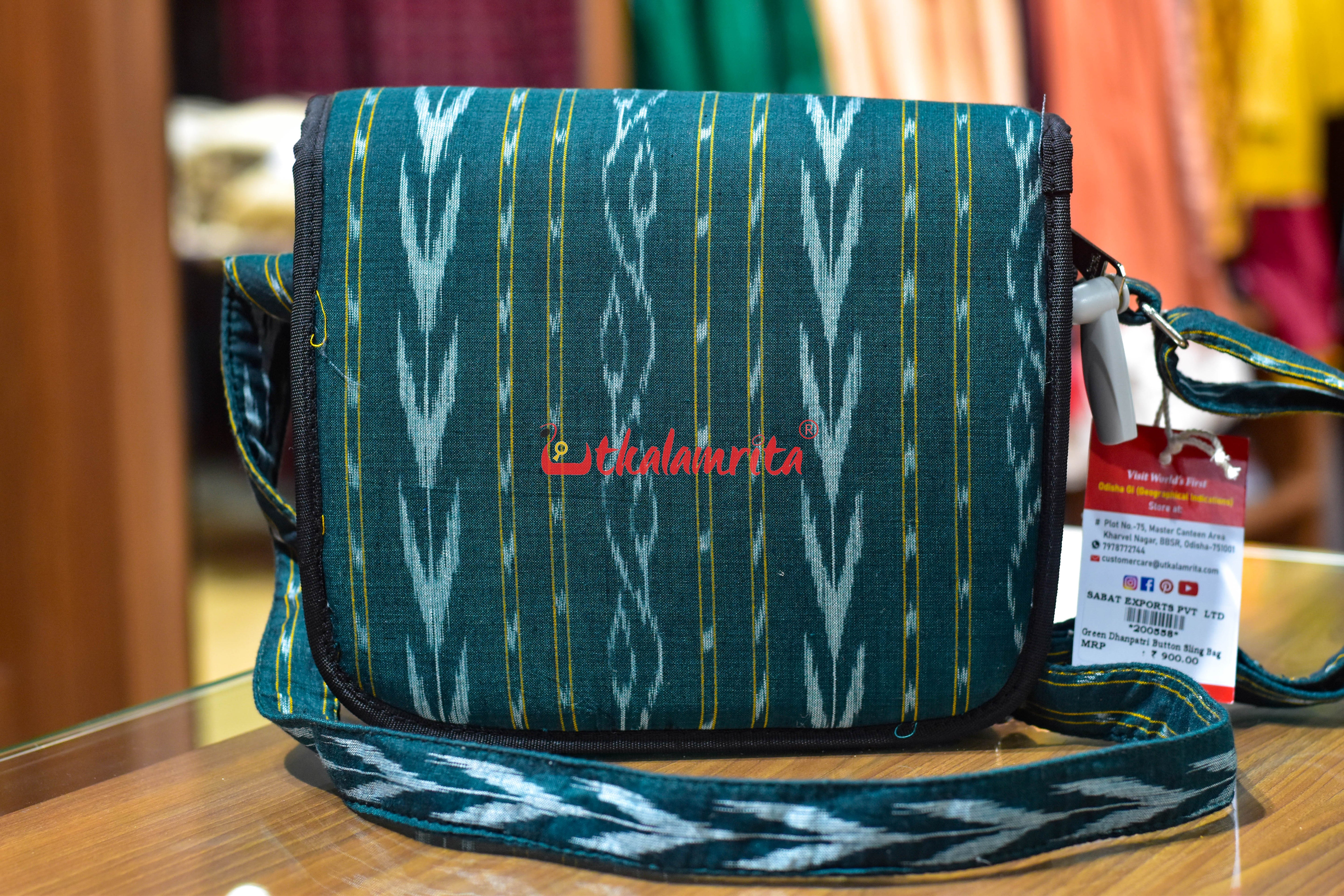 Green Dhanpatri Button Sling Bag