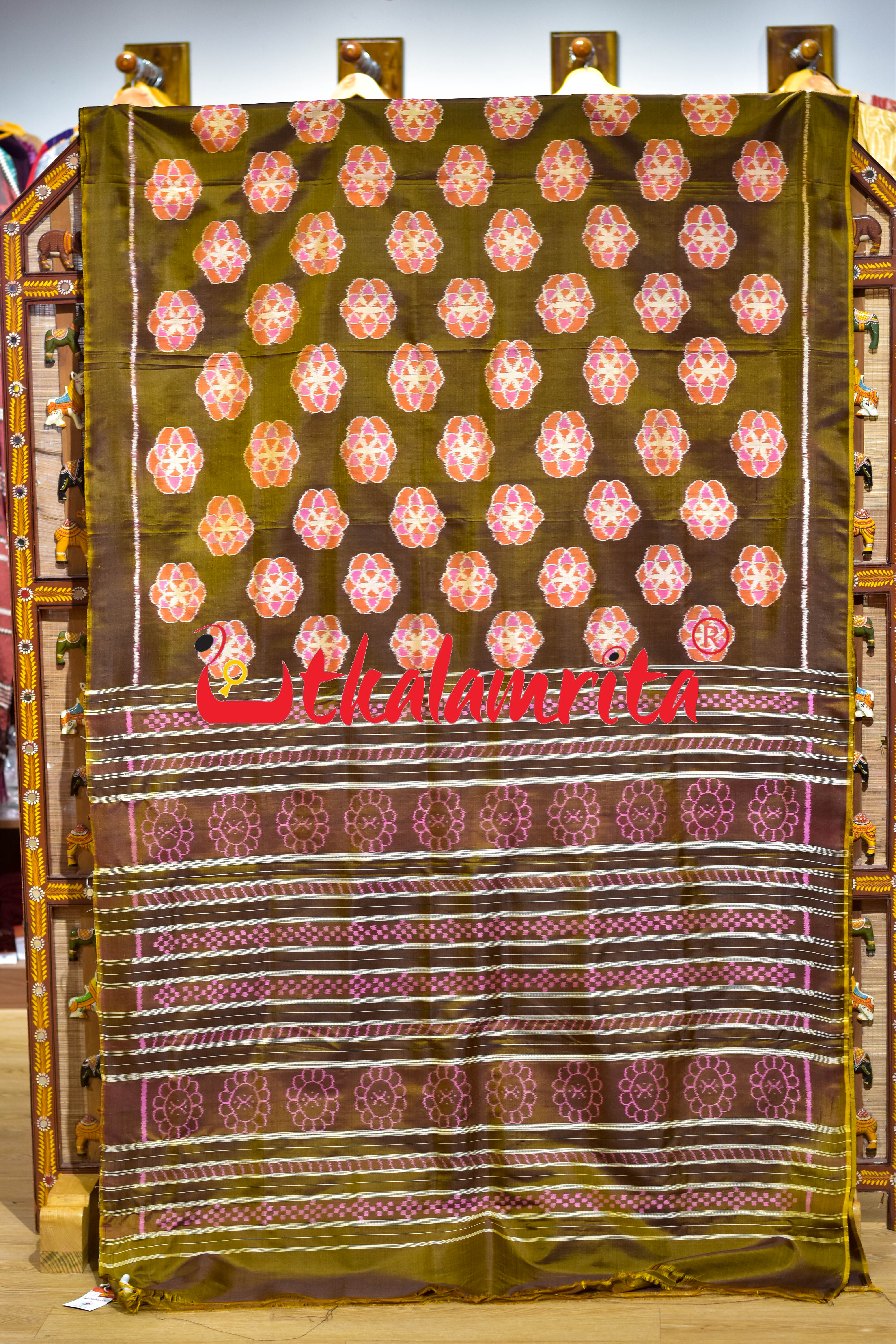 Bronze Orange Phula Jhoti Khandua Silk Saree