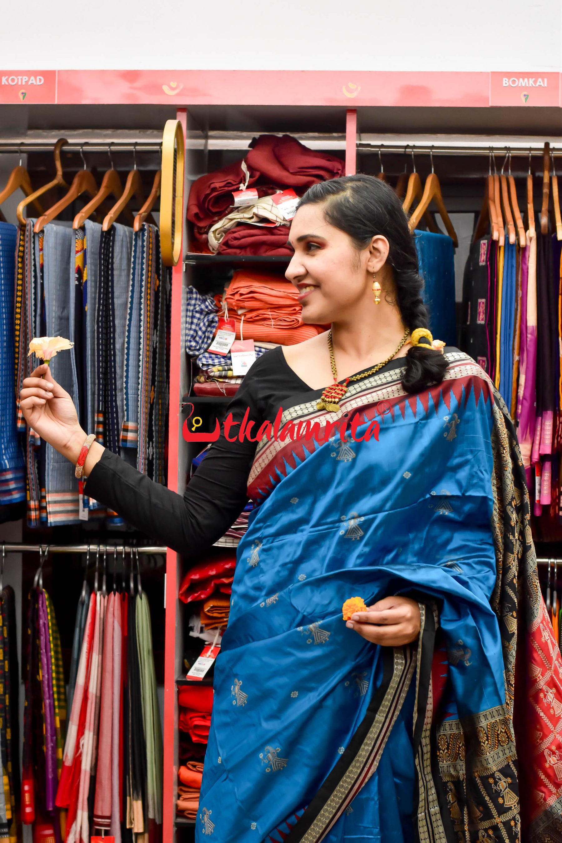 Copper Sulphate Doll Bomkai Double Border Silk Saree