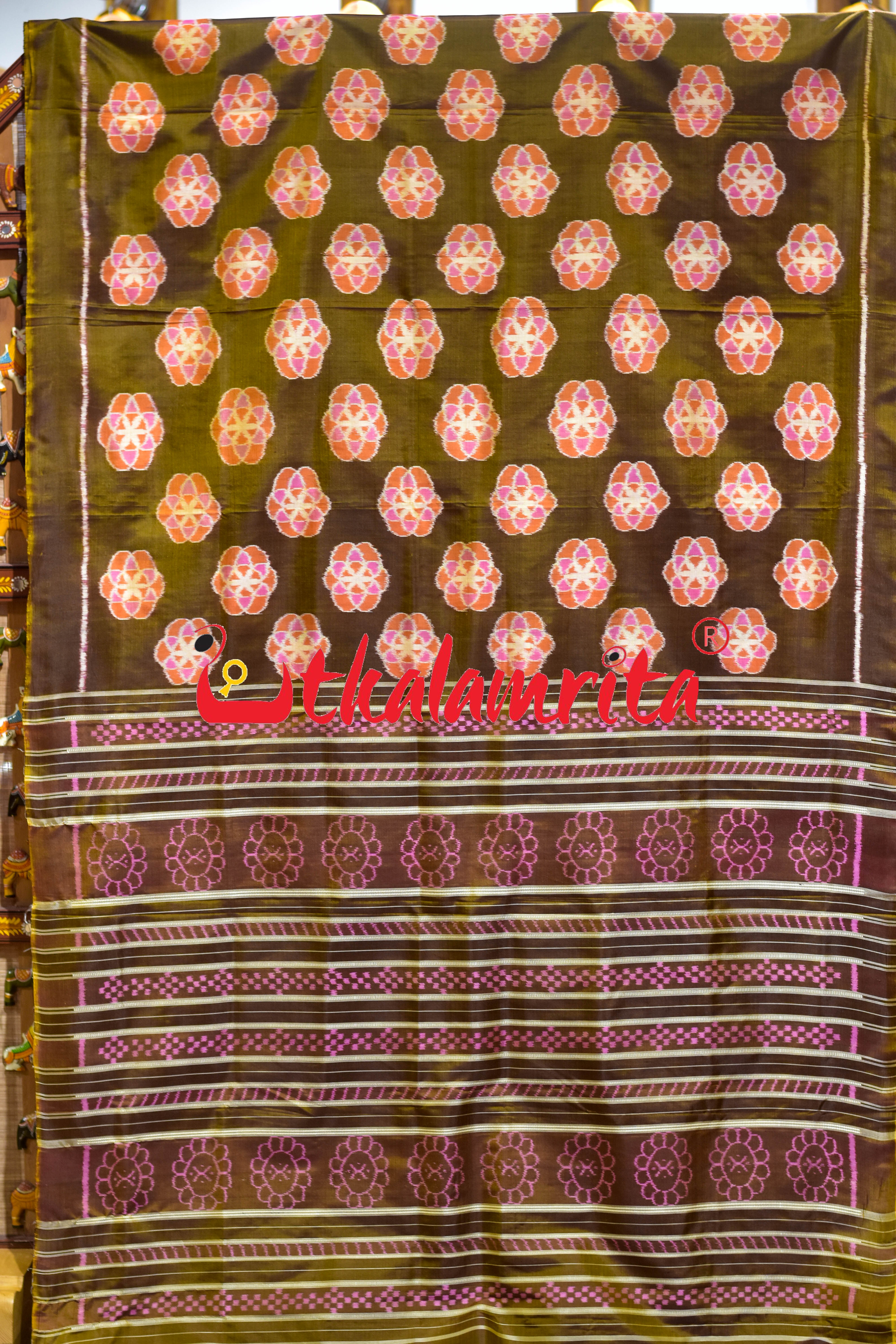 Bronze Orange Phula Jhoti Khandua Silk Saree