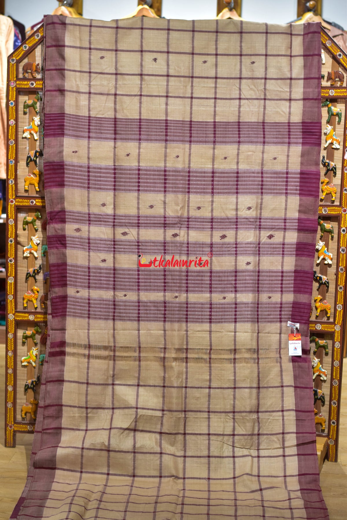 Big Check Maroon Santhal Tussar Saree