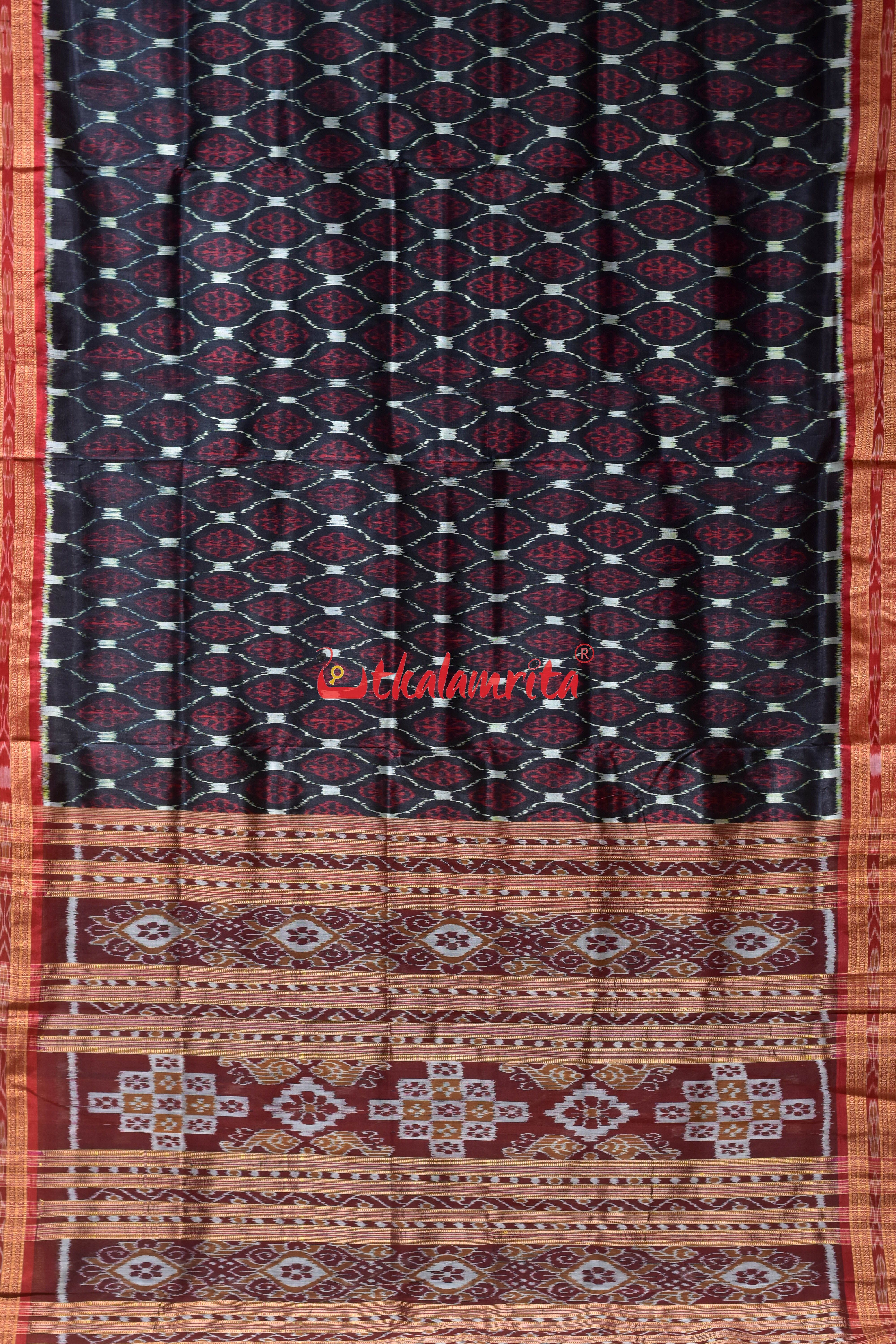 Black Body Red Phula Khandua Silk Saree