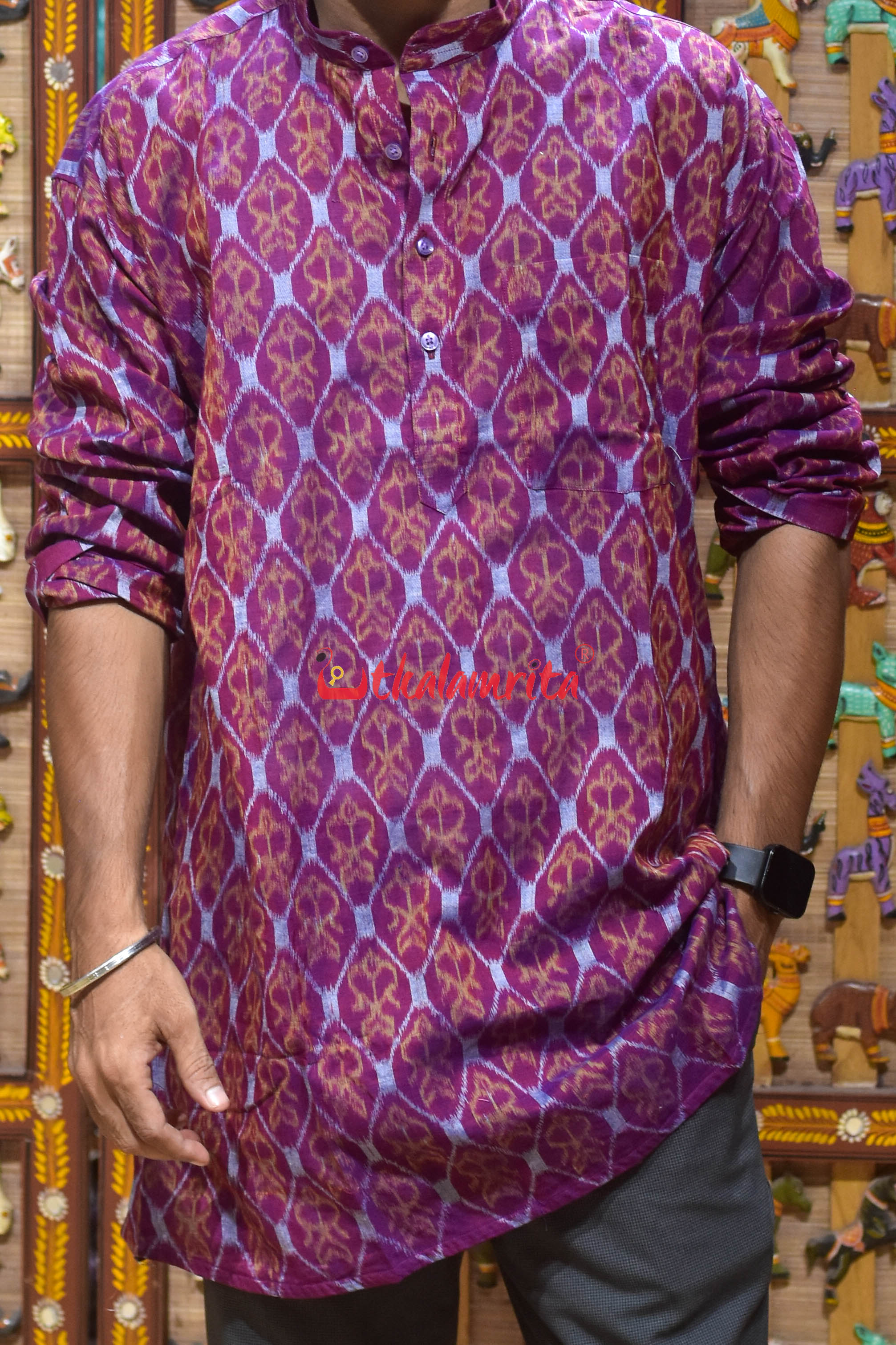 Golden Jet Over Magenta (Men's Short Kurta)