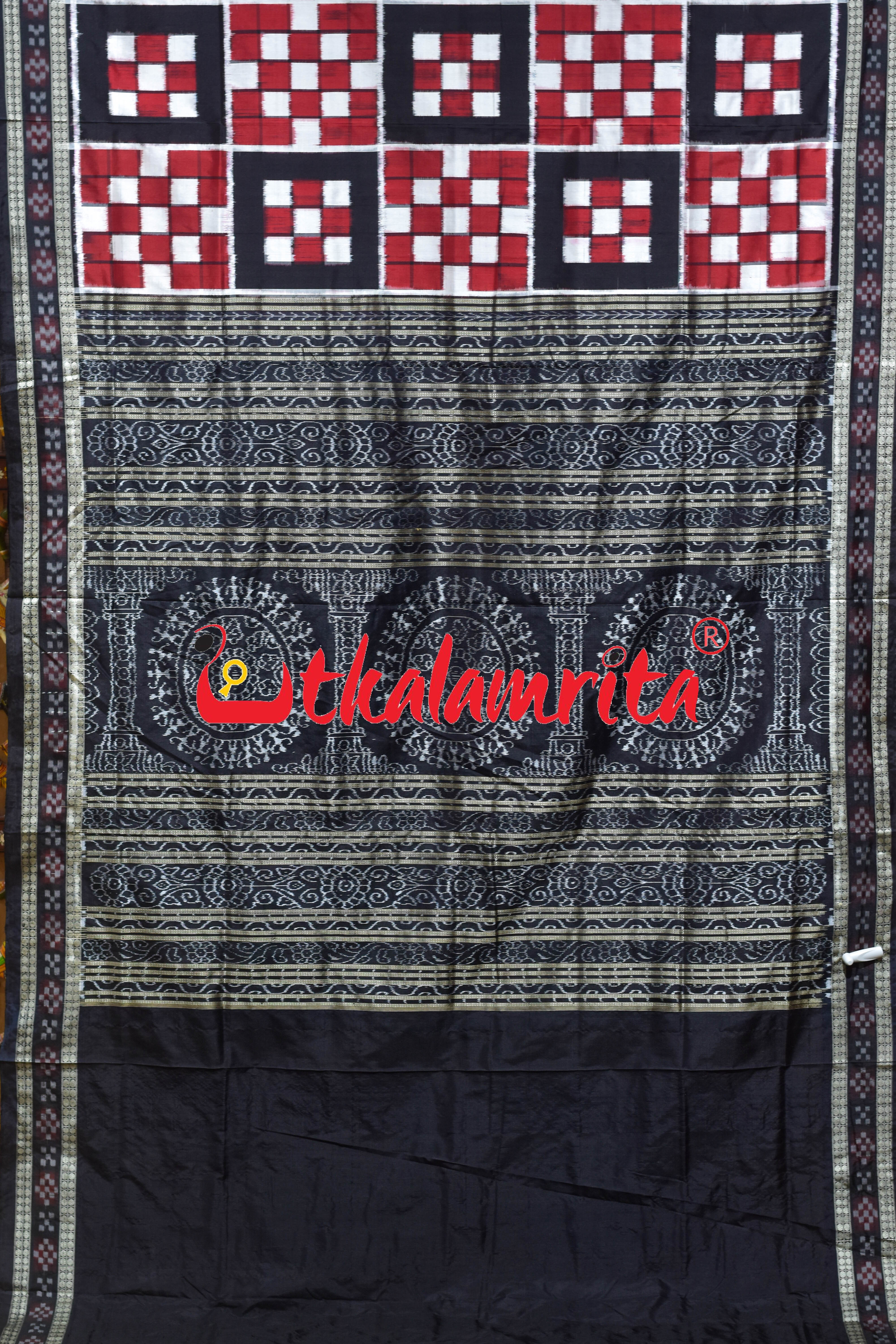 5 Kuthi Red Black White Pasapali Sambalpuri Silk Saree