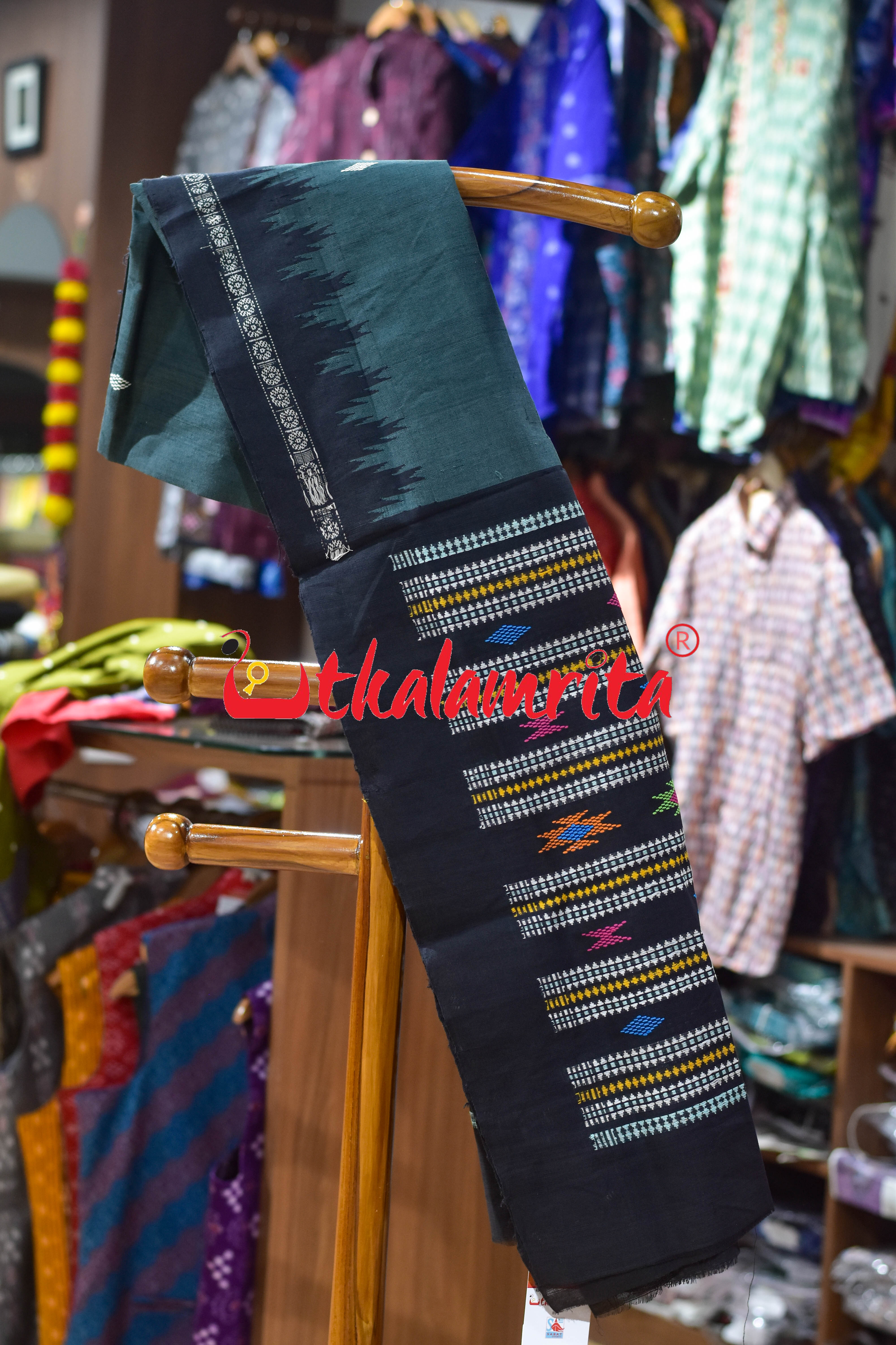 Dark Green Black Border Phoda Kumbha (Dupatta)