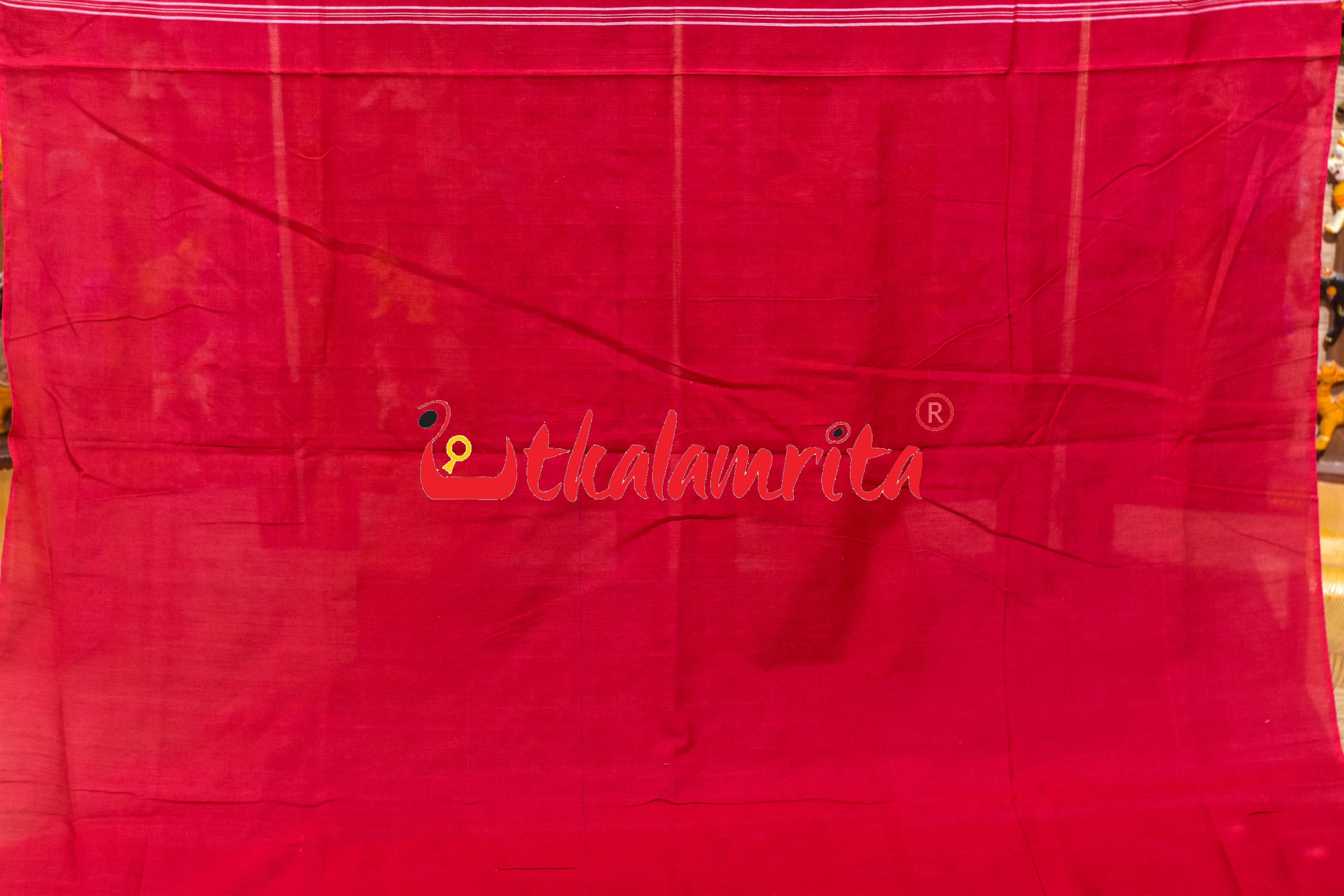 Blue Red Big Flower Sambalpuri Cotton Saree