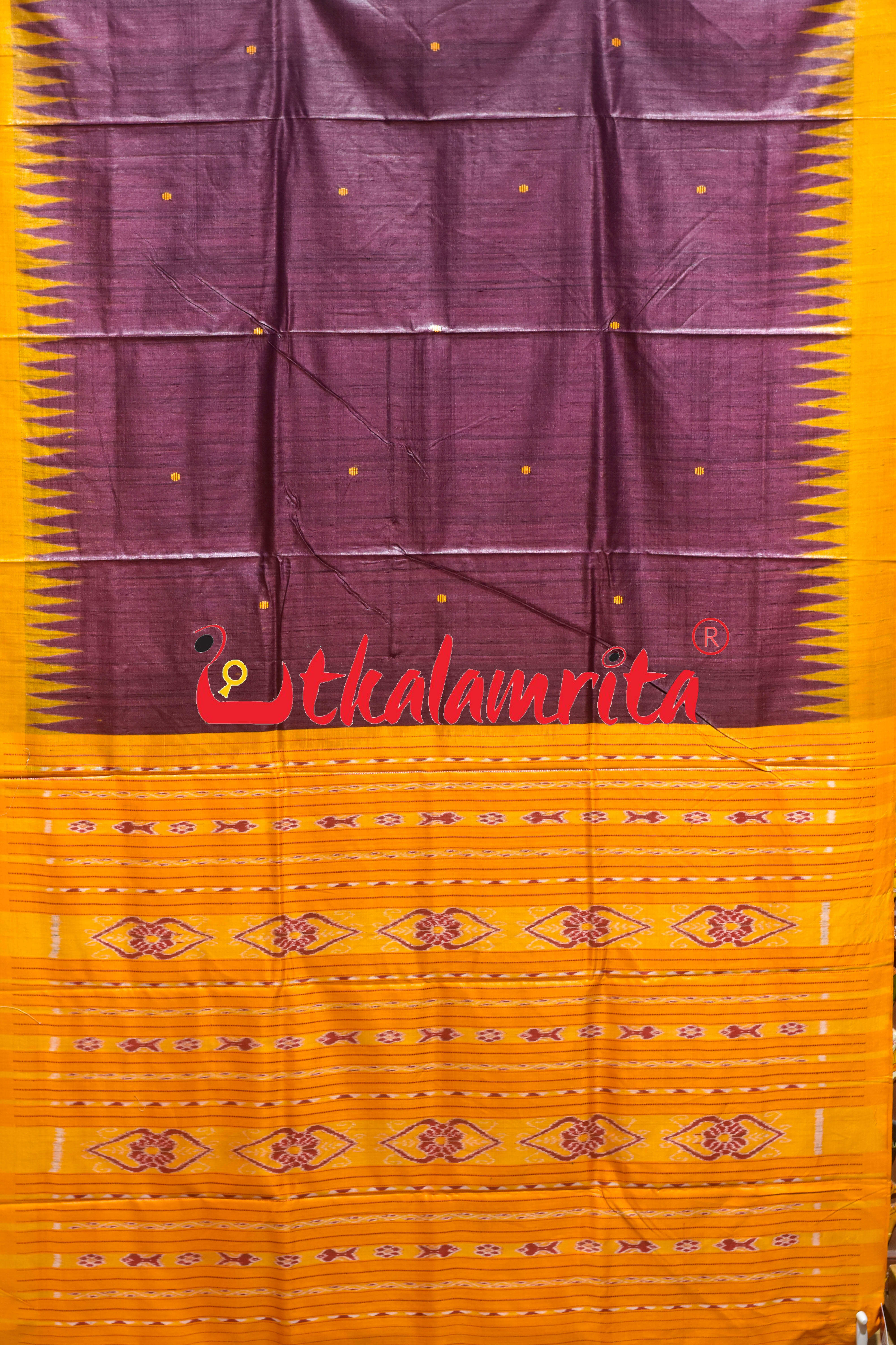 Wine Yellow Gopalpur Tussar Silk Saree