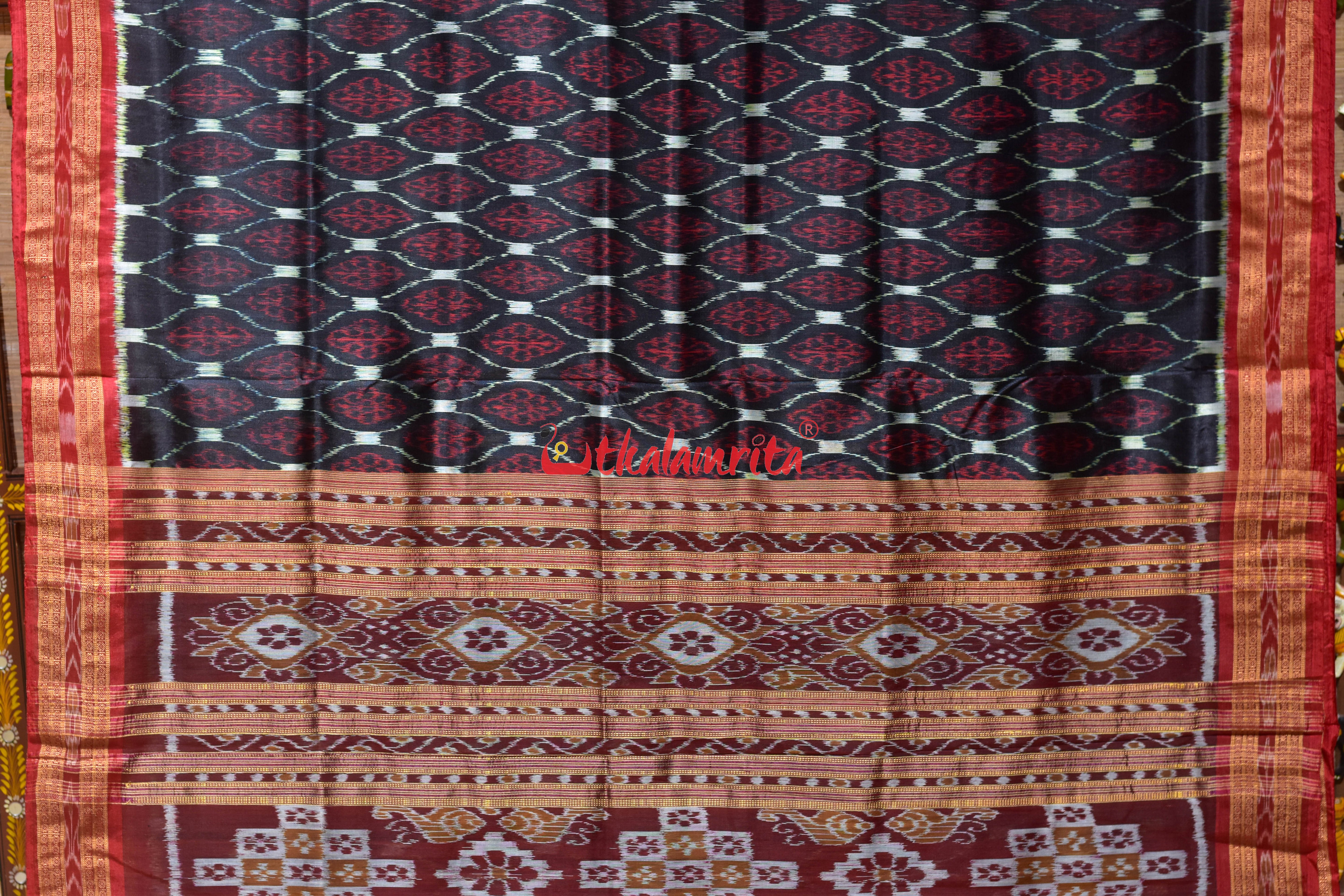 Black Body Red Phula Khandua Silk Saree