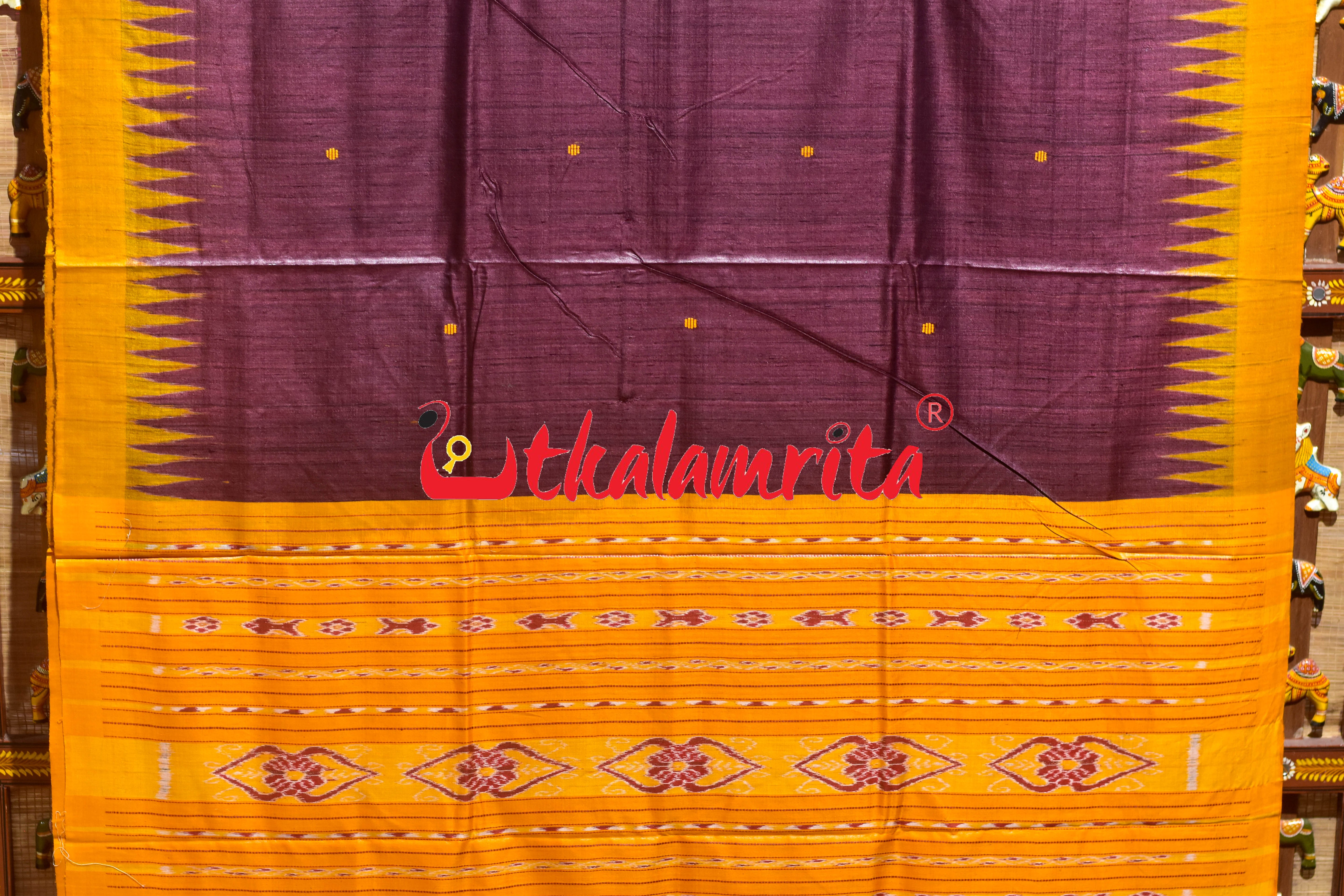 Wine Yellow Gopalpur Tussar Silk Saree