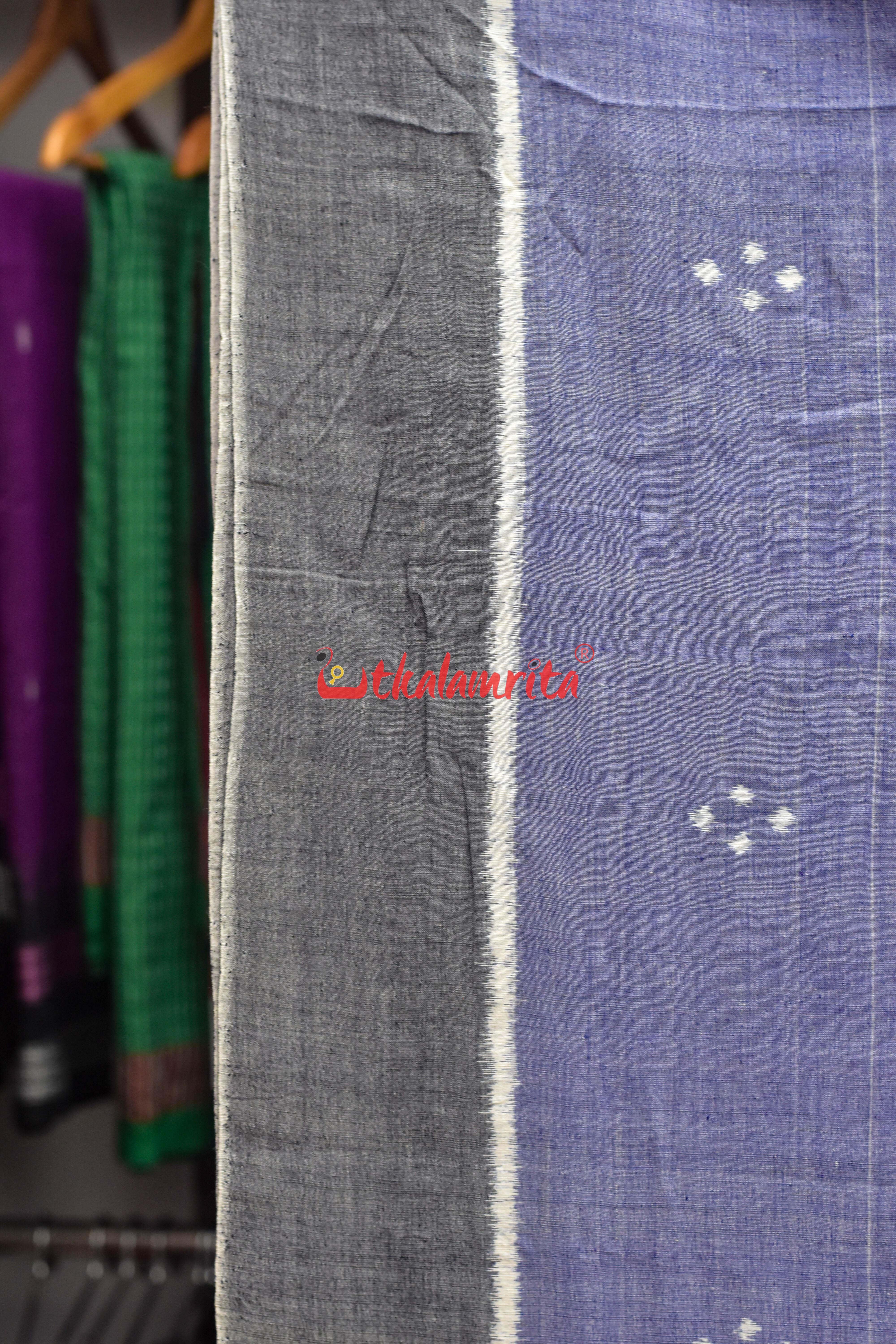 Light Blue Grey Border Ikat Cotton Saree