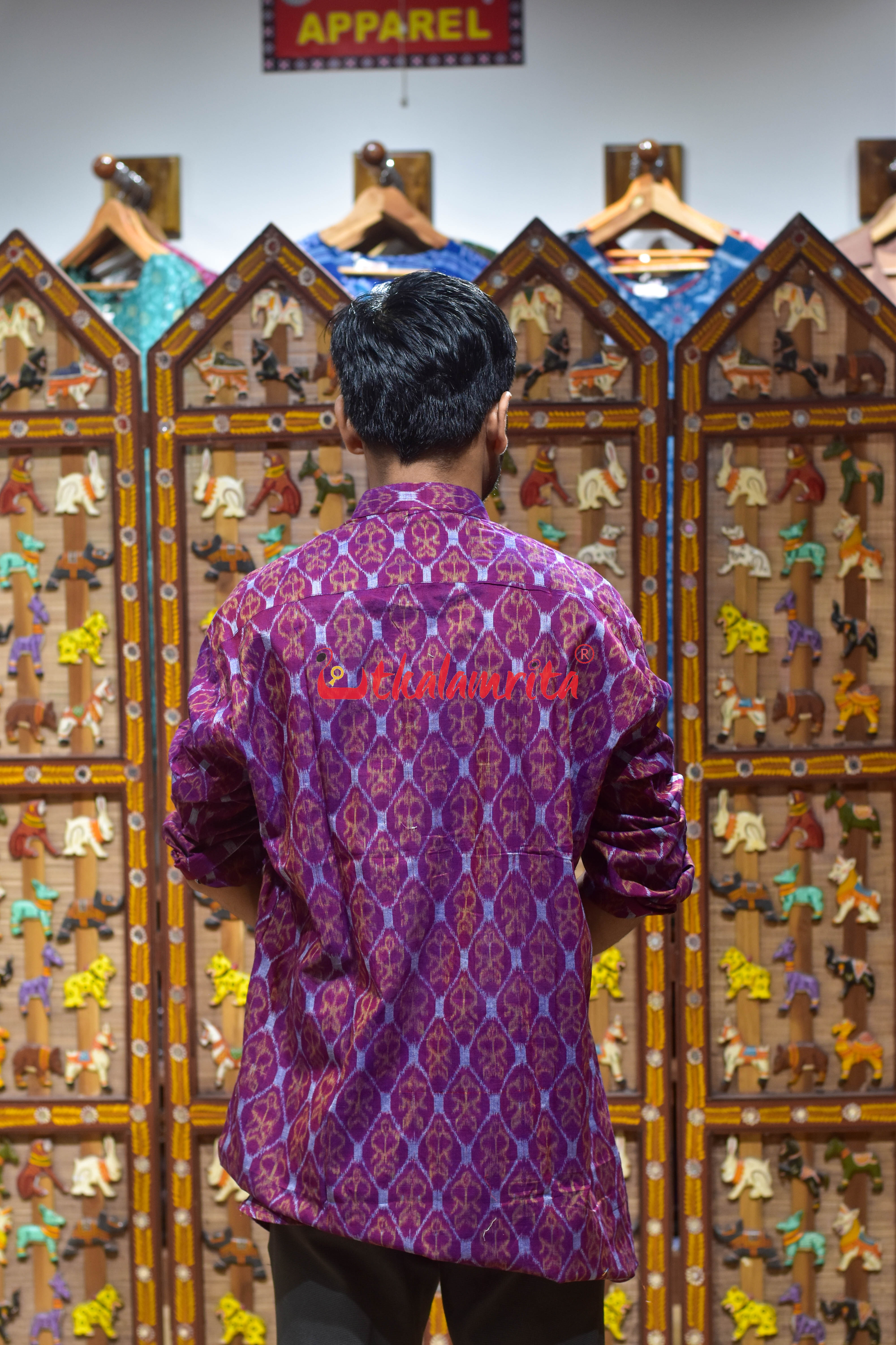 Golden Jet Over Magenta (Men's Short Kurta)