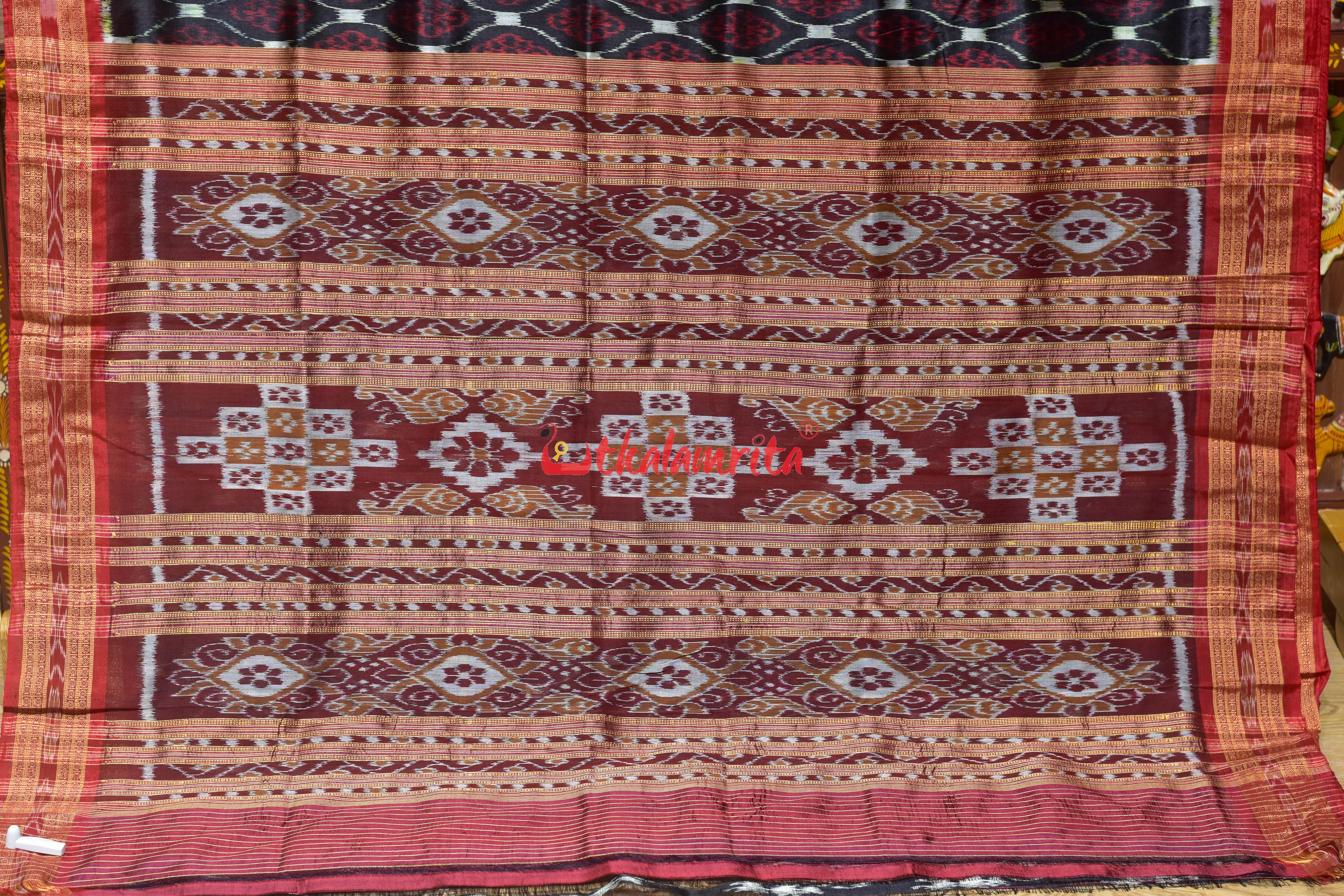 Black Body Red Phula Khandua Silk Saree