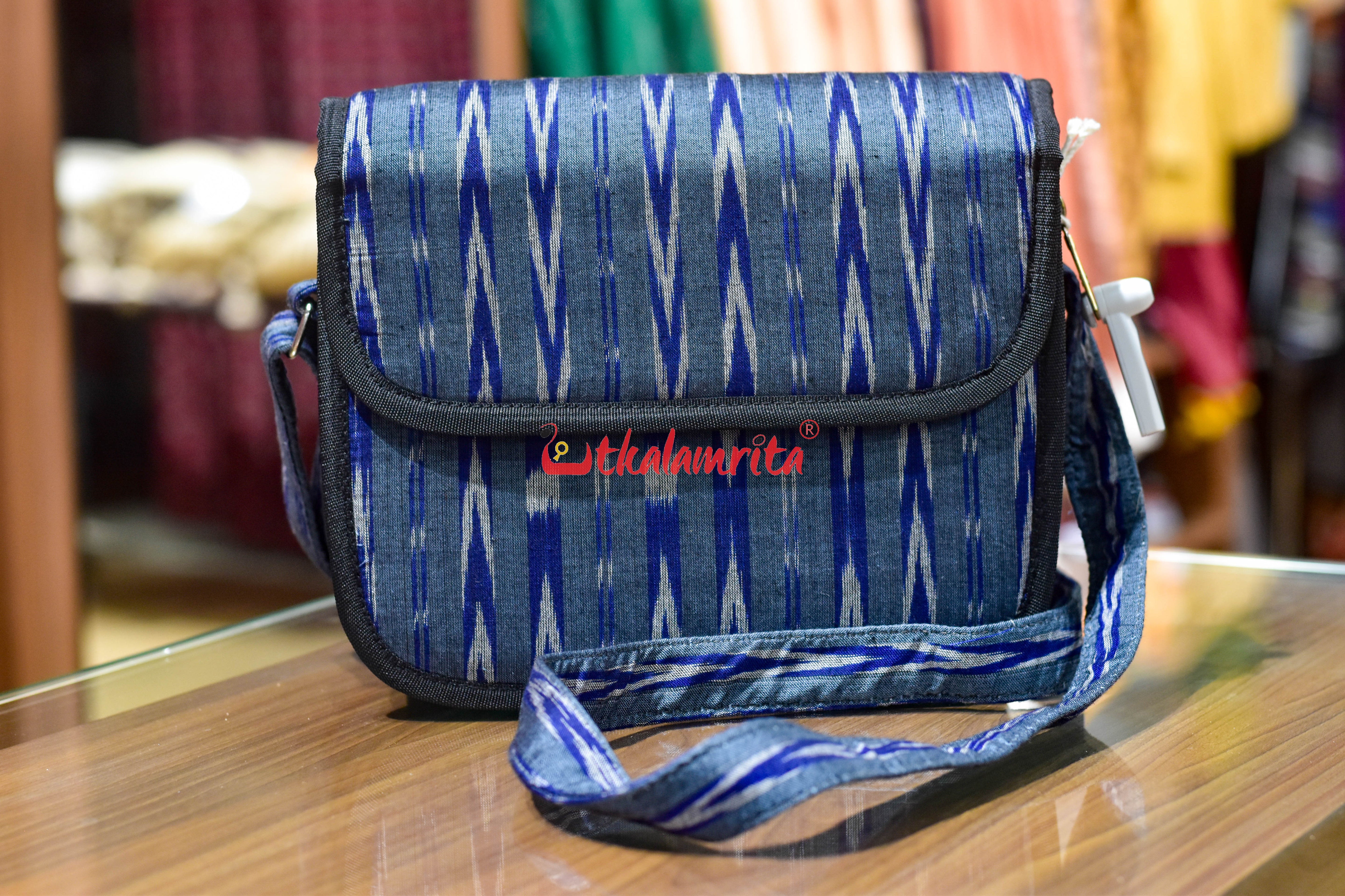 Blue Dhanpatri Button Sling Bag