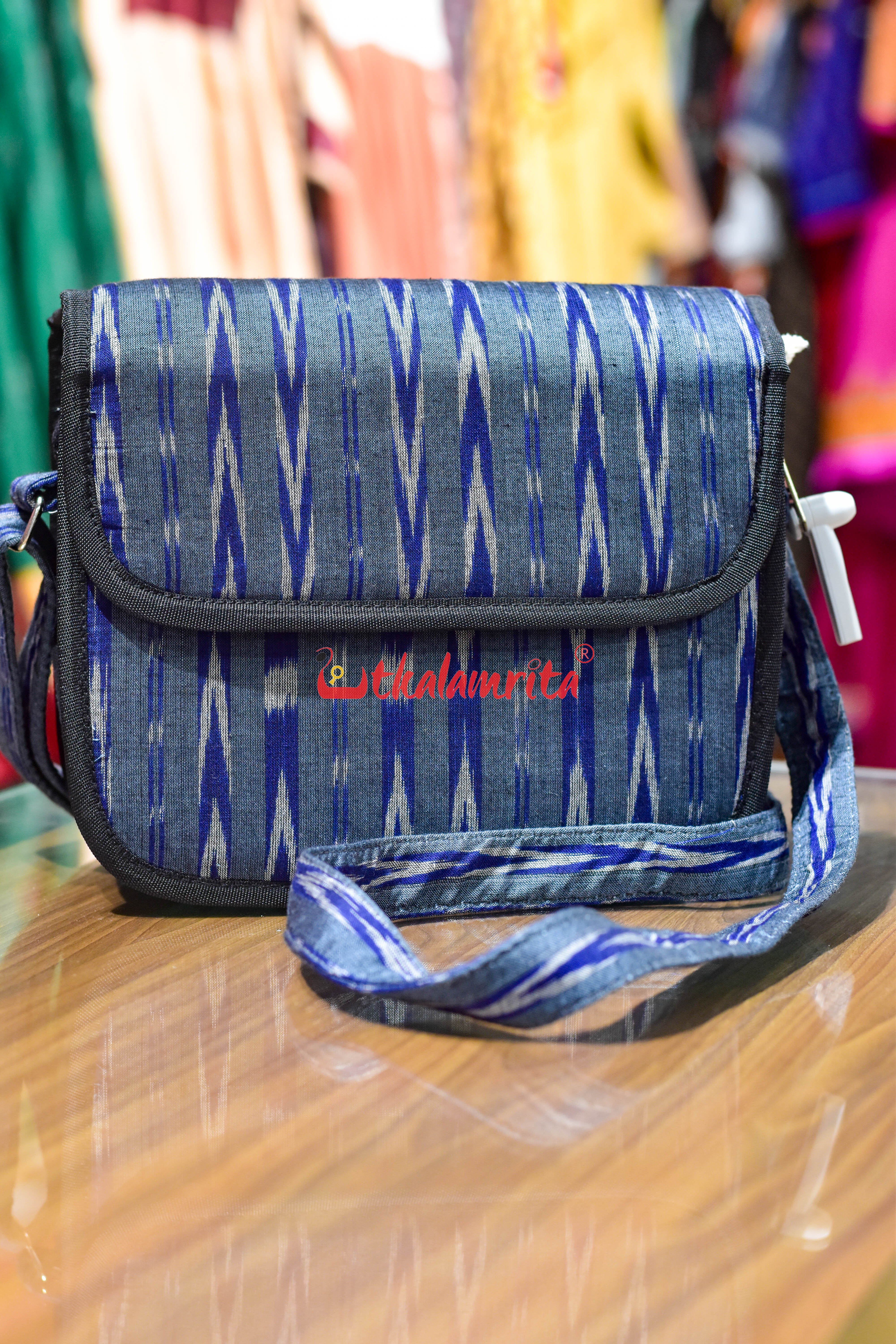 Blue Dhanpatri Button Sling Bag