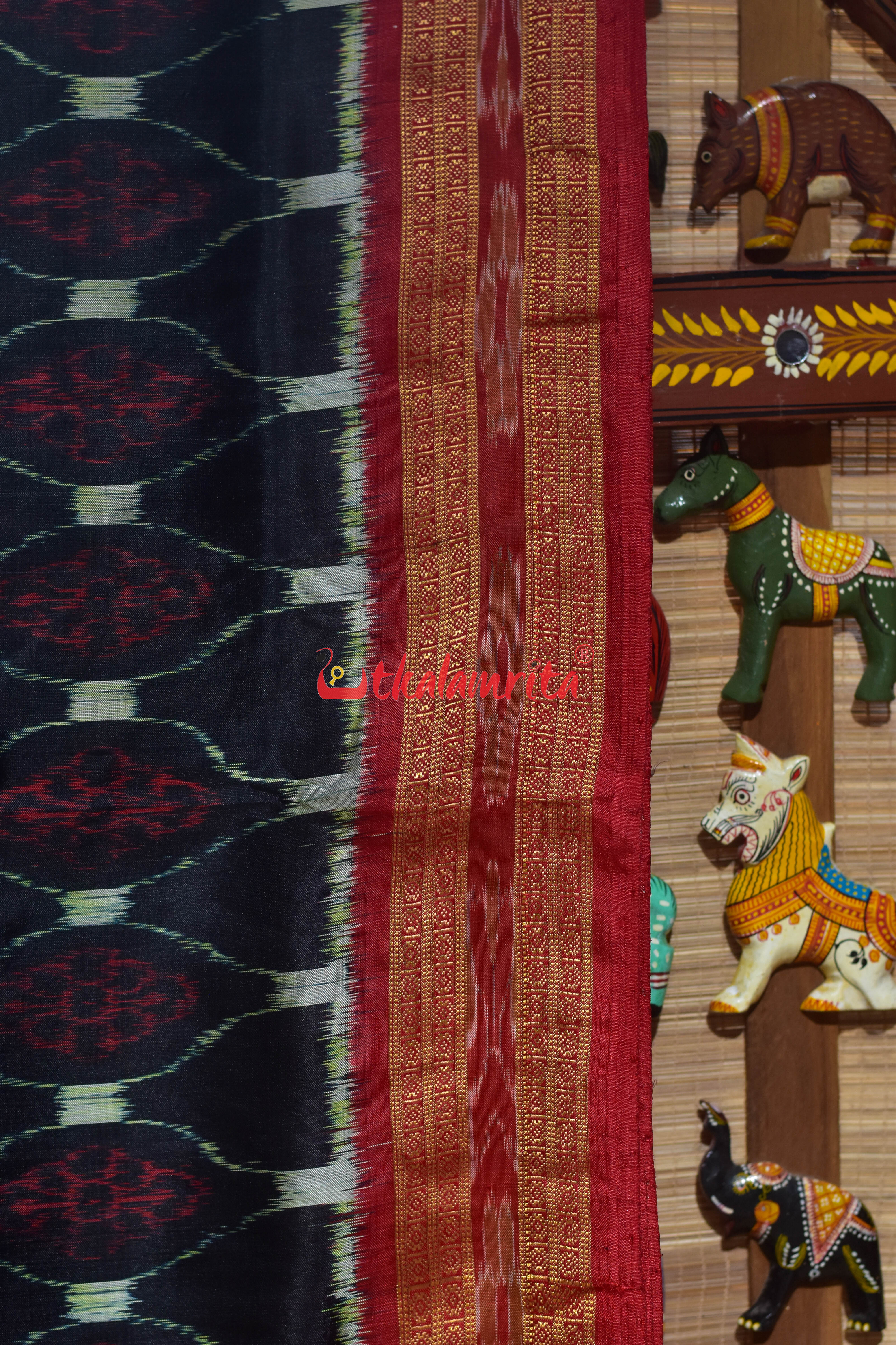 Black Body Red Phula Khandua Silk Saree