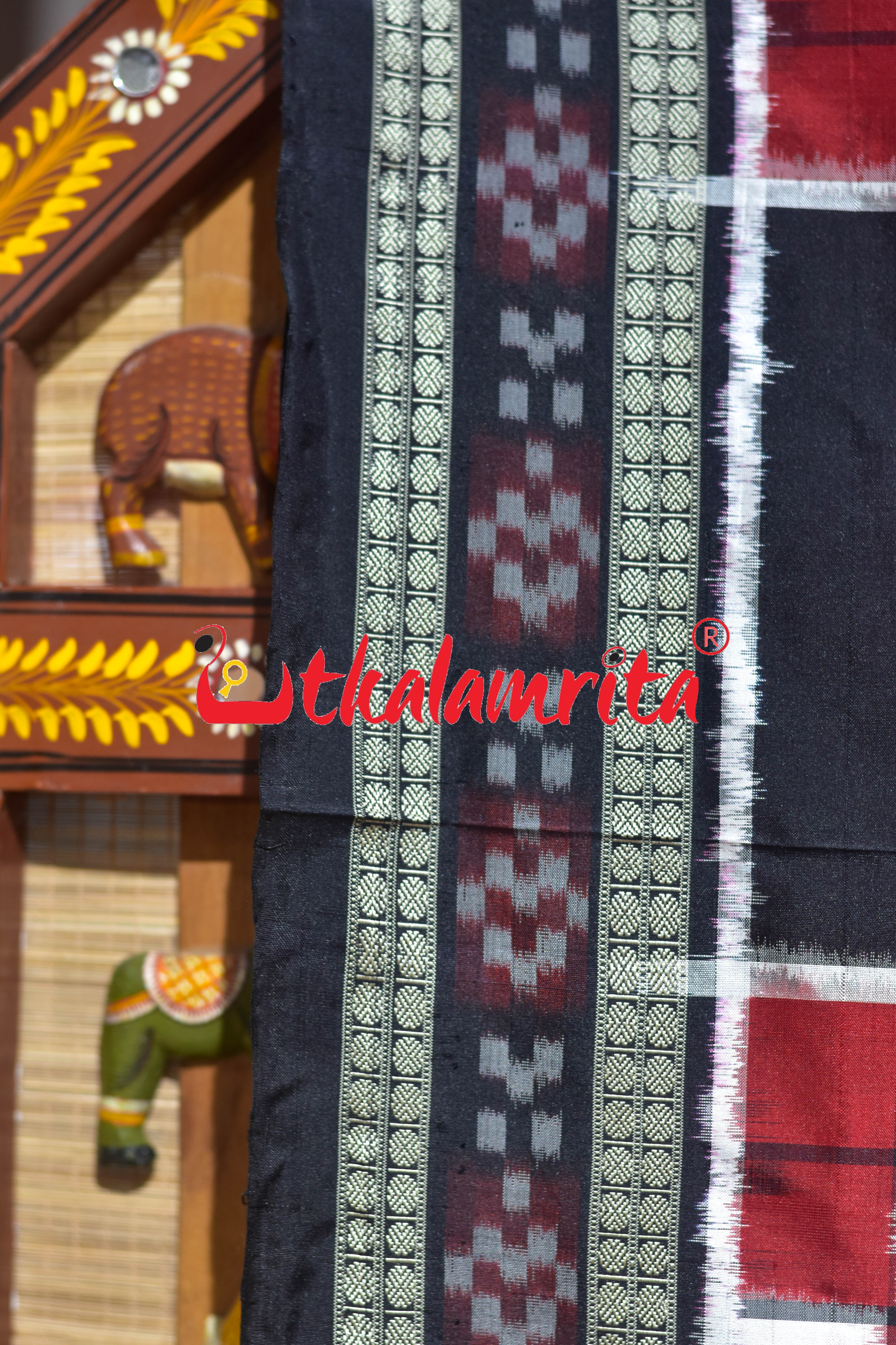 5 Kuthi Red Black White Pasapali Sambalpuri Silk Saree
