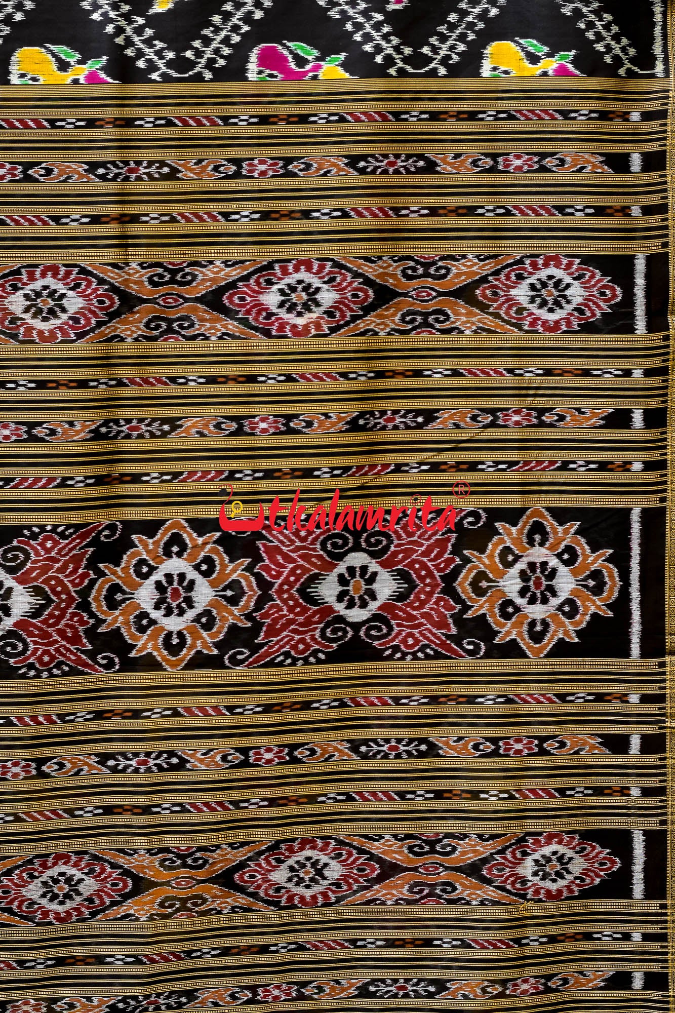 Flowers & Kalash Border Pasapali Khandua Silk Saree