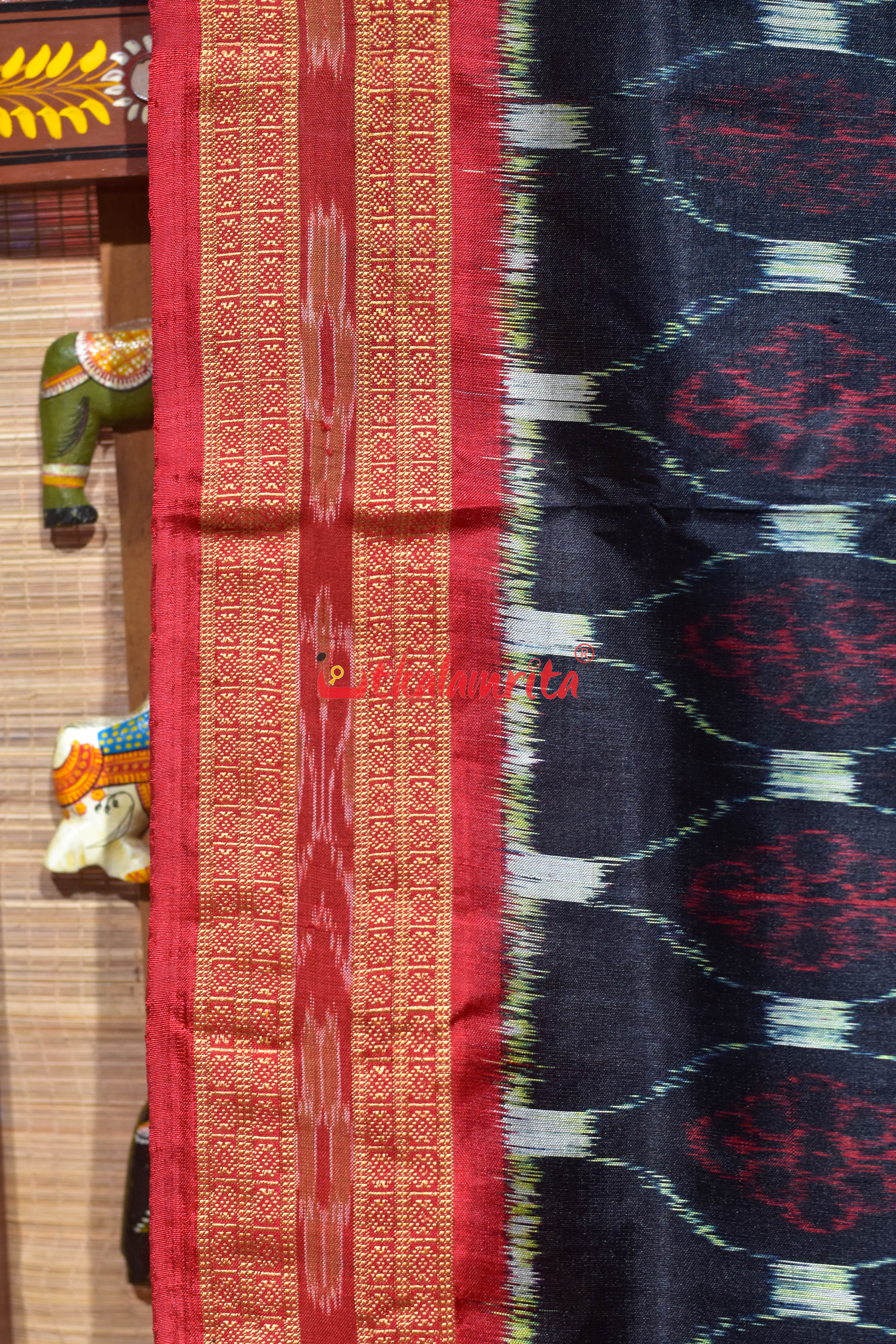 Black Body Red Phula Khandua Silk Saree