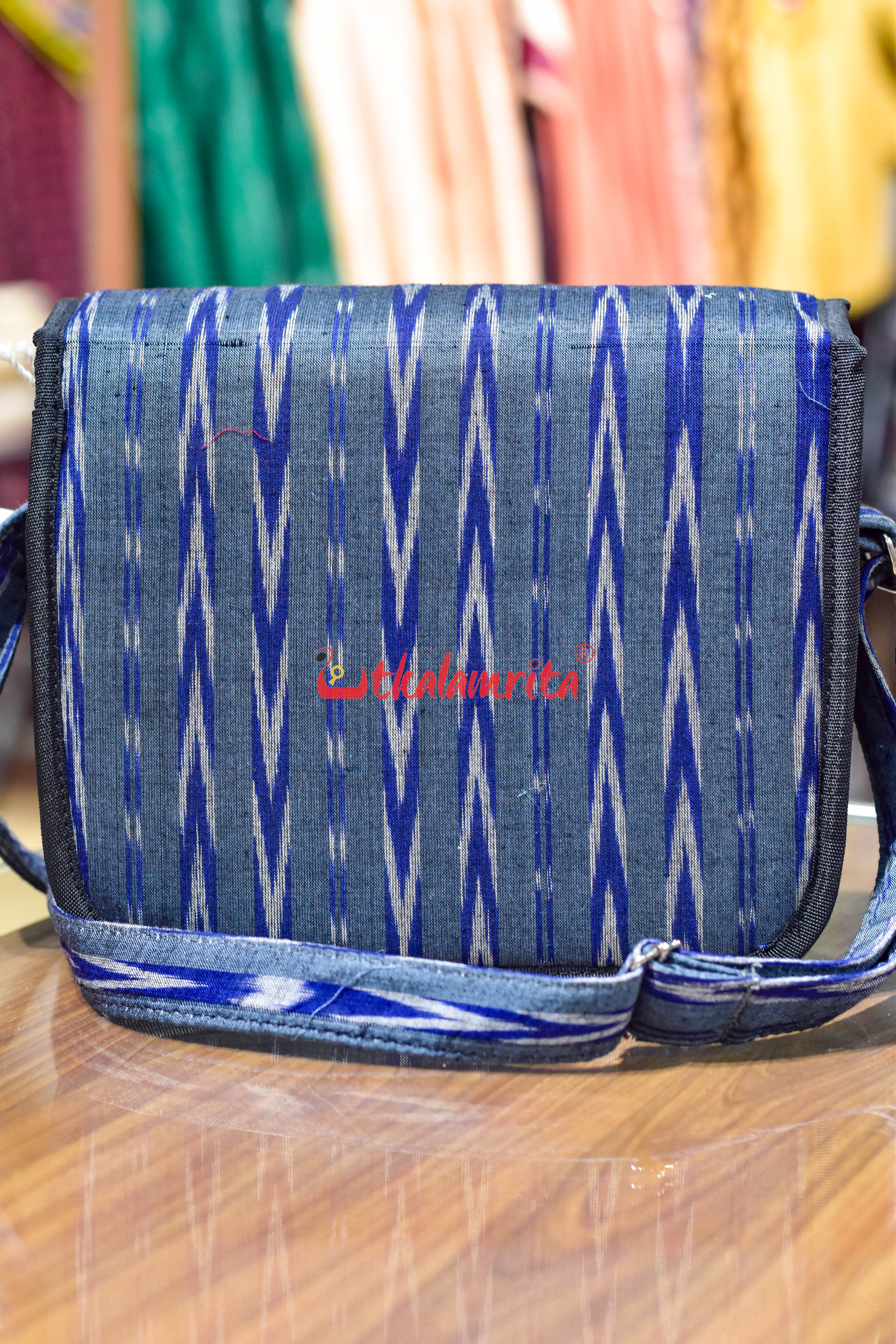 Blue Dhanpatri Button Sling Bag
