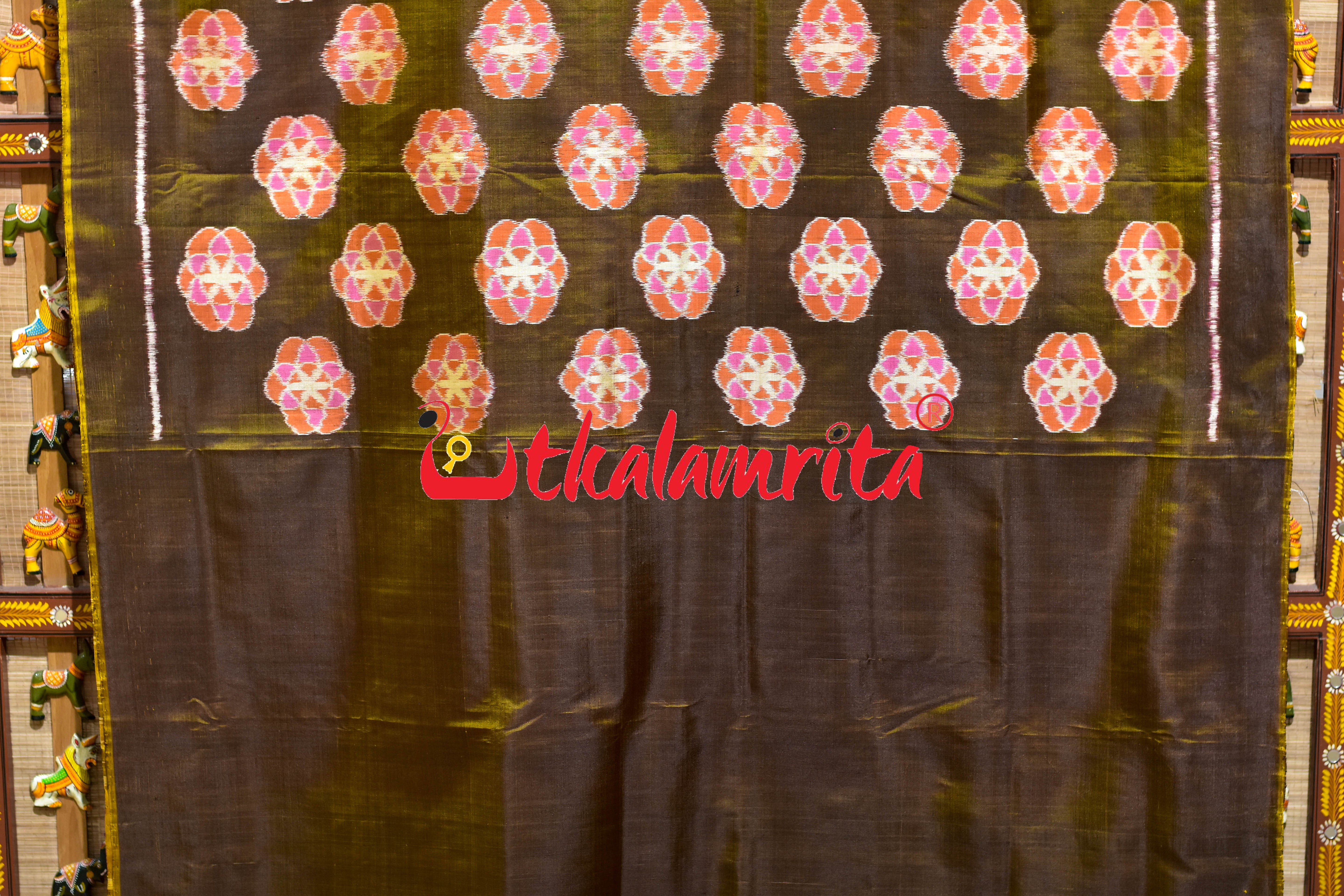 Bronze Orange Phula Jhoti Khandua Silk Saree