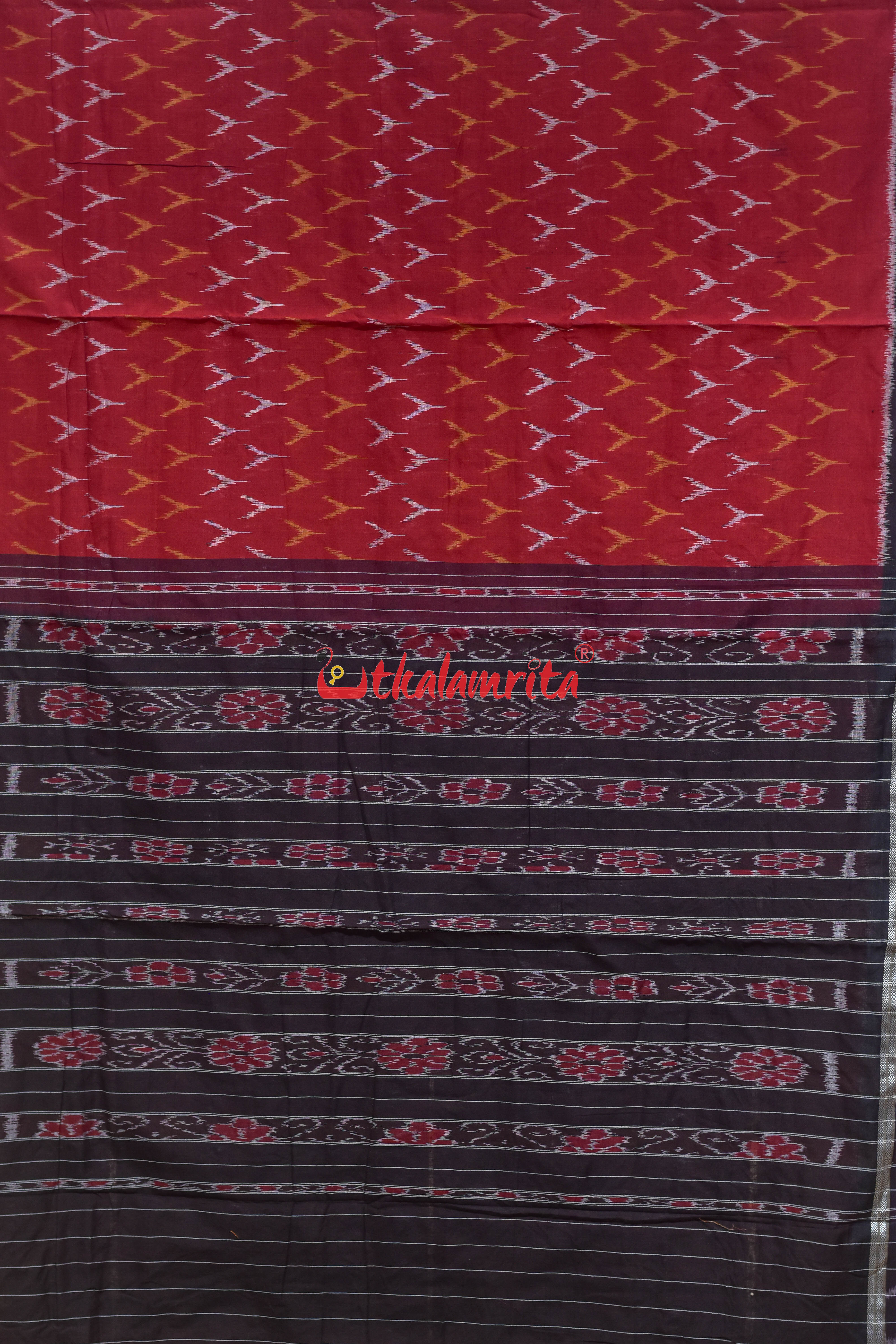 Rust Black Duba Khandua Cotton Saree